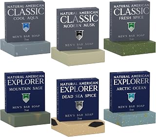 NATURALAMERICAN Men's Natural Bar Soap 6pk - Cologne Scents, Organic Shea Butter, Essential Oils, USA Handmade 5oz Bars