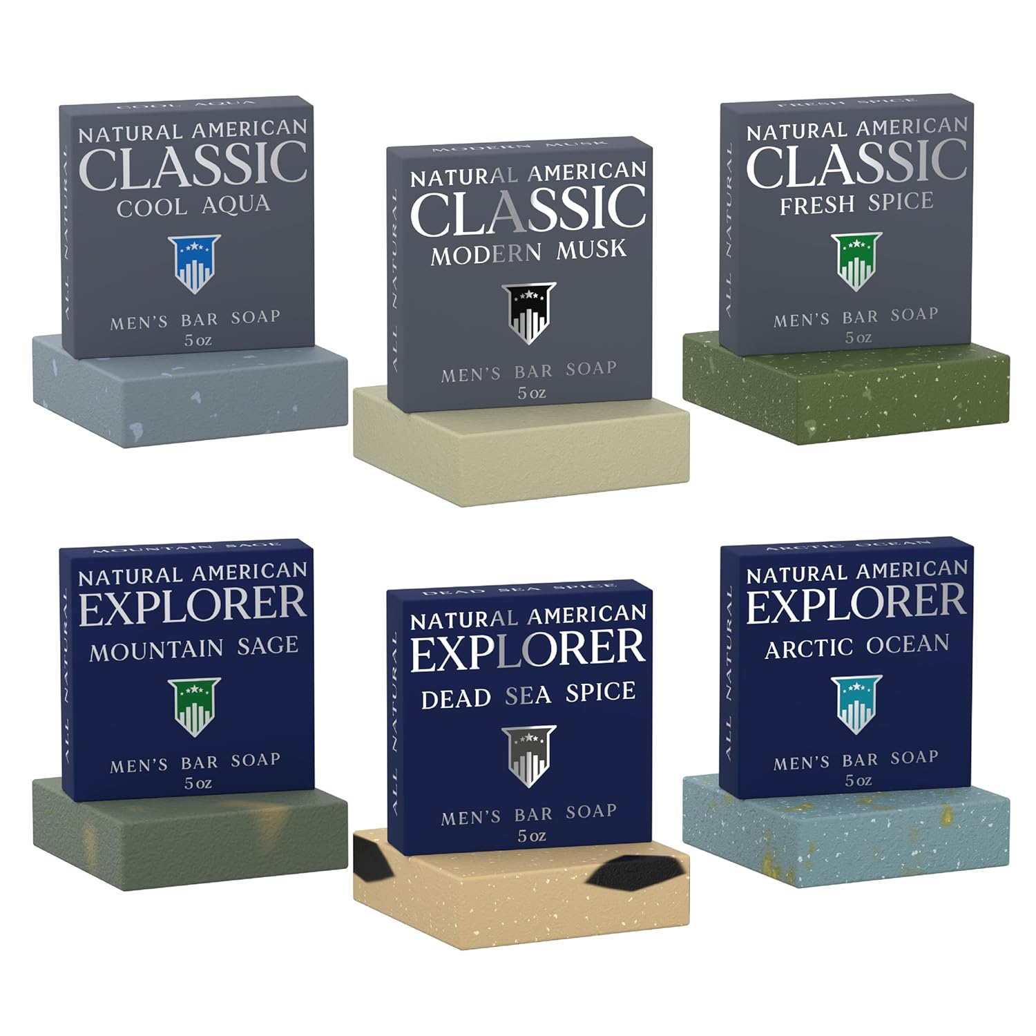 NATURALAMERICAN Men's Natural Bar Soap 6pk - Cologne Scents, Organic Shea Butter, Essential Oils, USA Handmade 5oz Bars