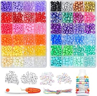 48 Colors Pony Beads Kit Bracelet Making Kit for Girls Beads for Bracelets Making Friendship Bracelet Kit Smile Face Beads for Kids Letter Beads for Jewelry Making Bracelet Beads…