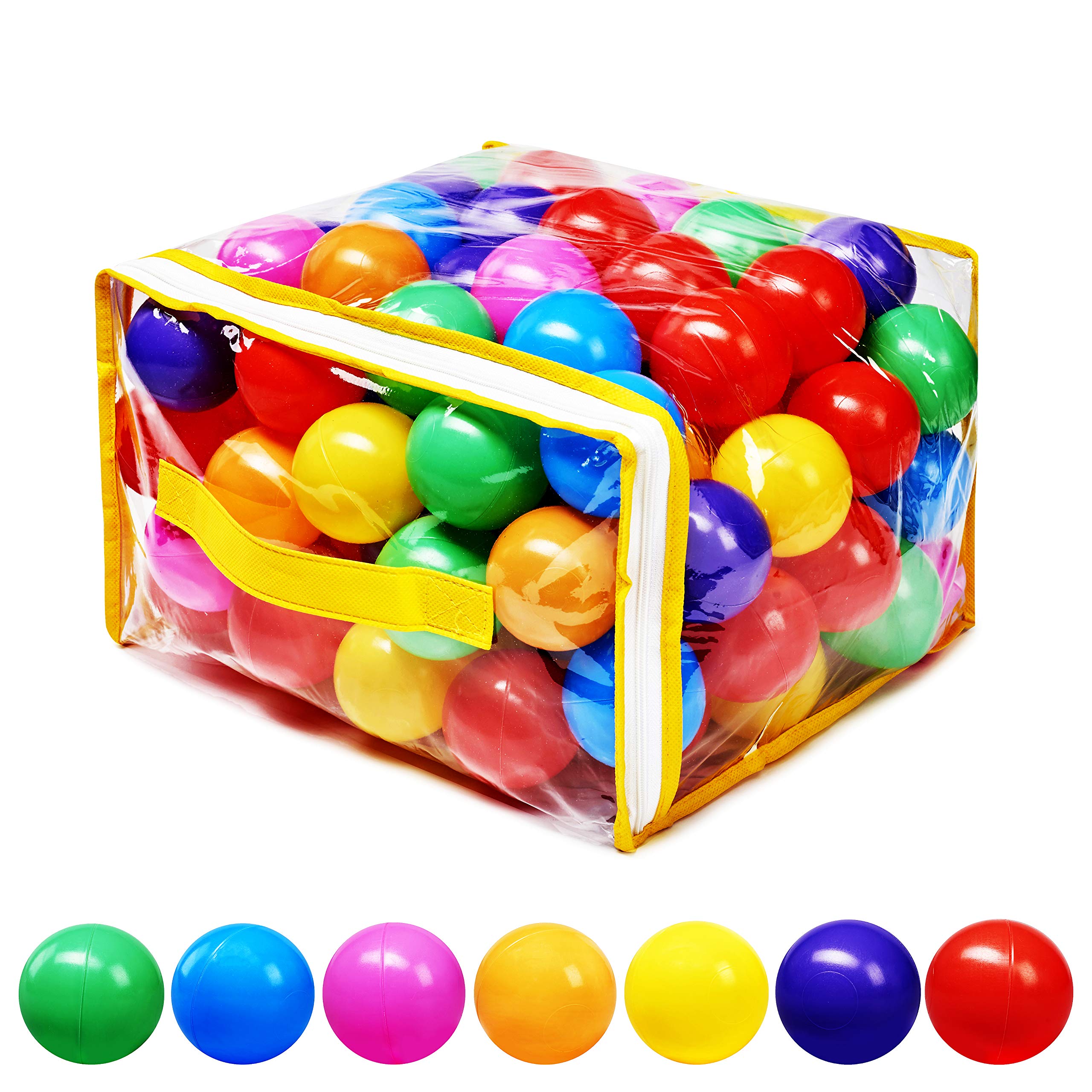 Ball Pit Balls Phthalate Free BPA Free Crush Proof Plastic - 7 Bright Colors in Reusable Play Toys for Kids with Storage Bag (50 Balls)