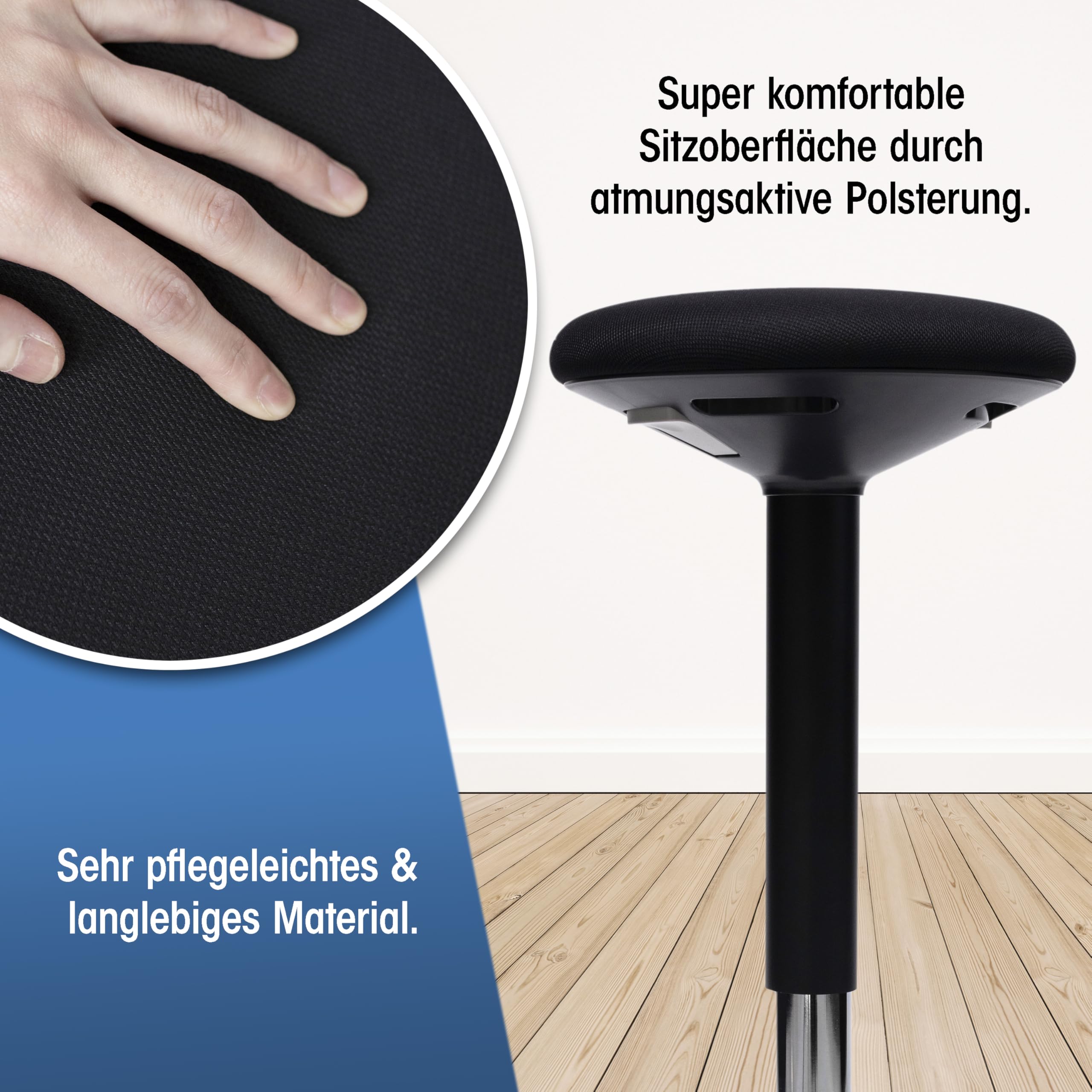 Bürohocker 2in1 Sitz- & Stehhocker höhenverstellbar Schwarz | Zertifiziert & ergonomisch. Fördert einen gesunden Rücken durch aktives Sitzen & Stehen. Ideal im Büro & Homeoffice.