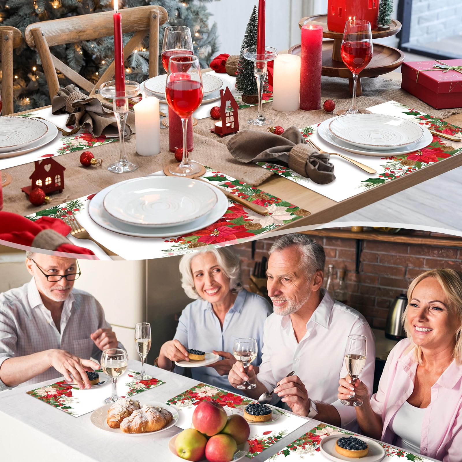 Geetery Paquete de 100 manteles individuales de papel desechables de Navidad, a granel, manteles individuales de papel para mesa de cena, celebración de Navidad, decoración de fiesta de acebo de
