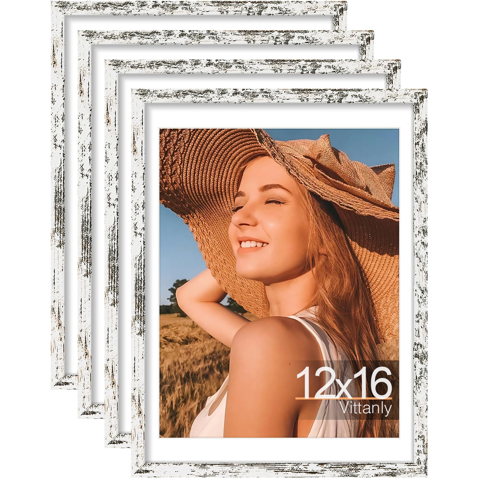 Vittanly Lot de 4 cadres photo de 30,5 x 40,6 cm - Affichage photo de 27,9 x 35,6 cm avec passe-partout ou 30,5 x 40,6 cm sans passe-partout, bois d'ingénierie avec plexiglas résistant aux chocs