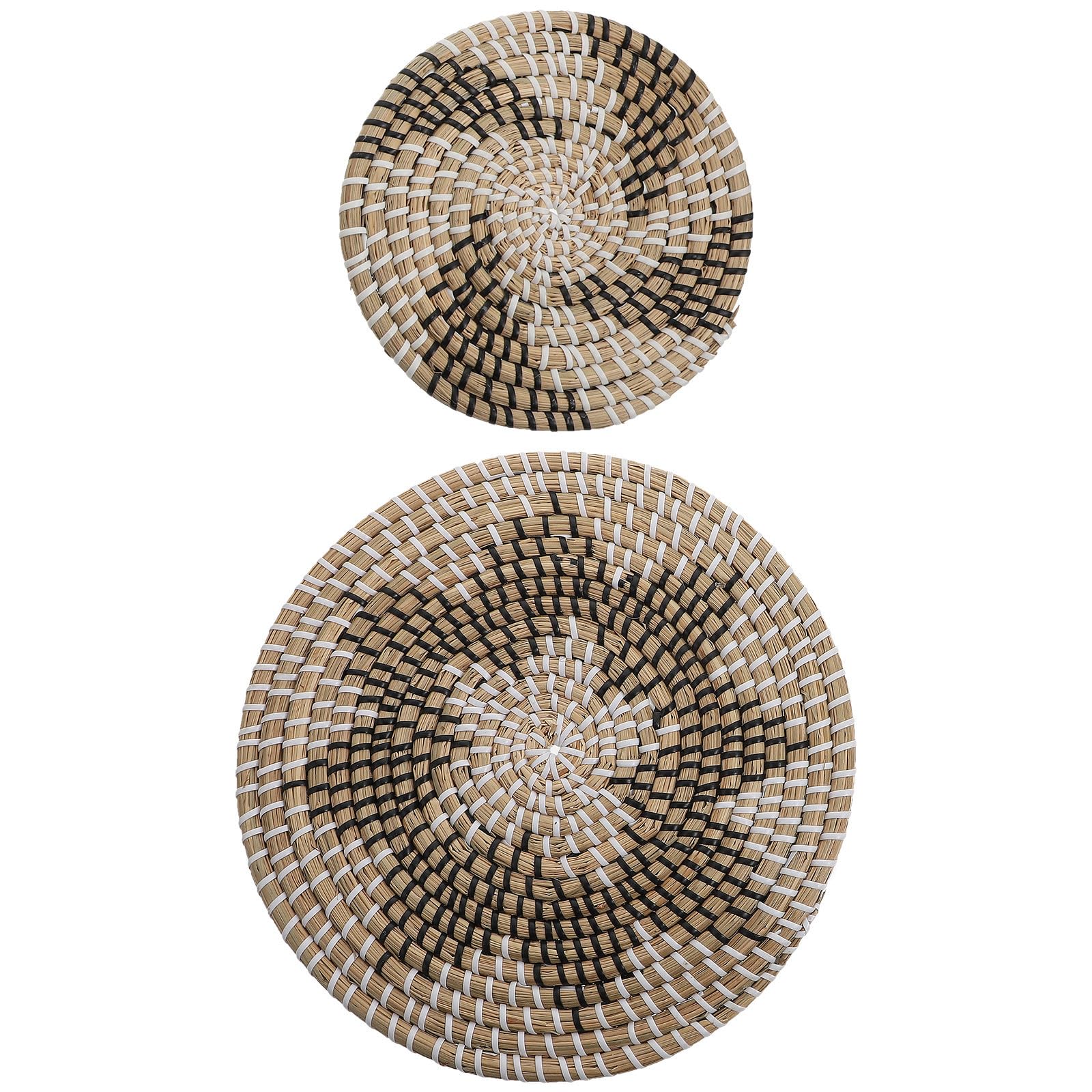 2 Piezas Colgante de Pared de Disco Geométrico Beige de Mimbre