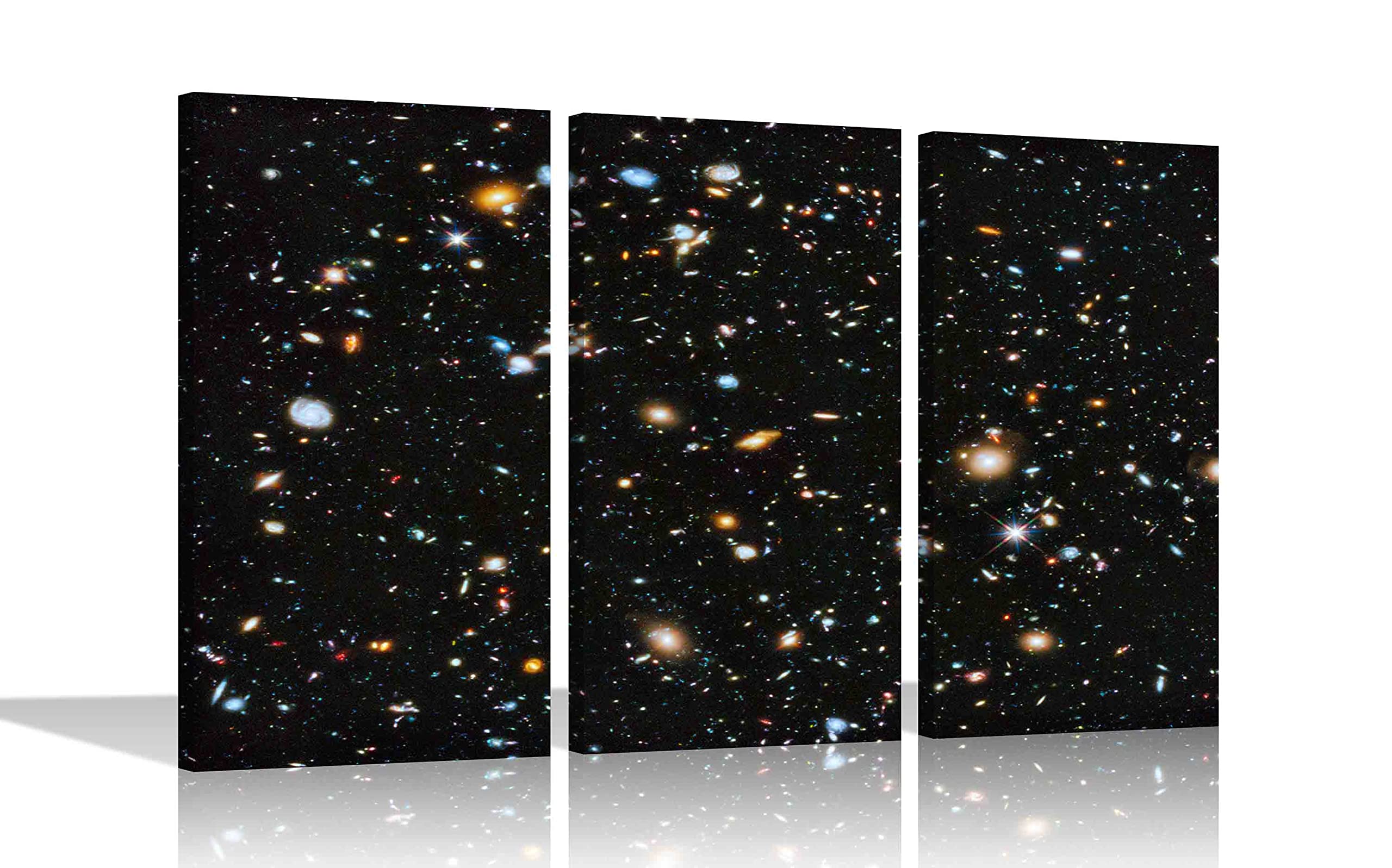 Artley Prints Black Hubble Galaxies Prints Canvas Wall Art Pictures 3 Piece Framed Artwork Contemporary Outer Space Hanging Artwork61x30cm X 3 (24X12"X3)