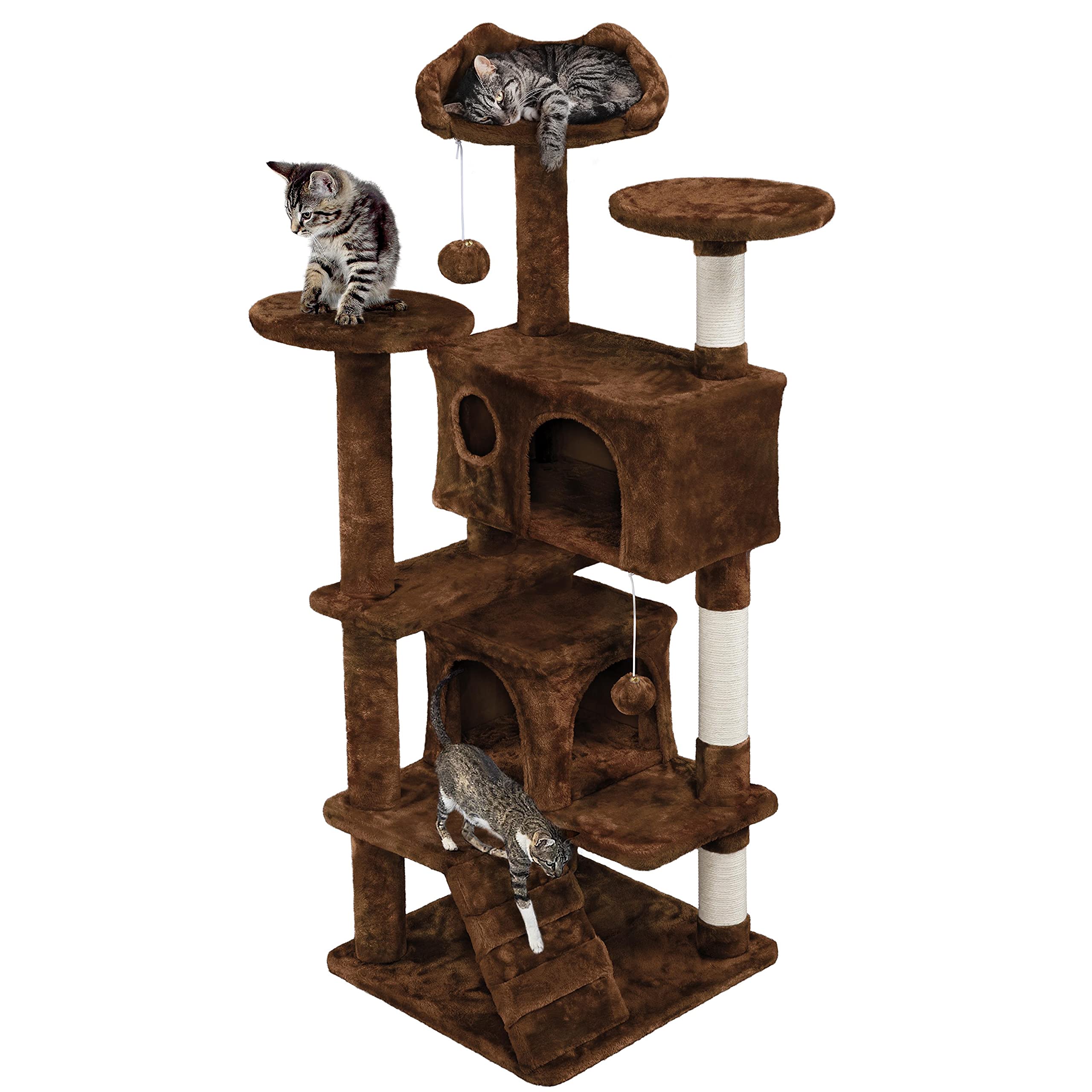 costoffs 137cm Cat Tree Tower Cat Climbing Frame Activity Centre Scratching Posts with Condos and Ladder, Brown — image 1