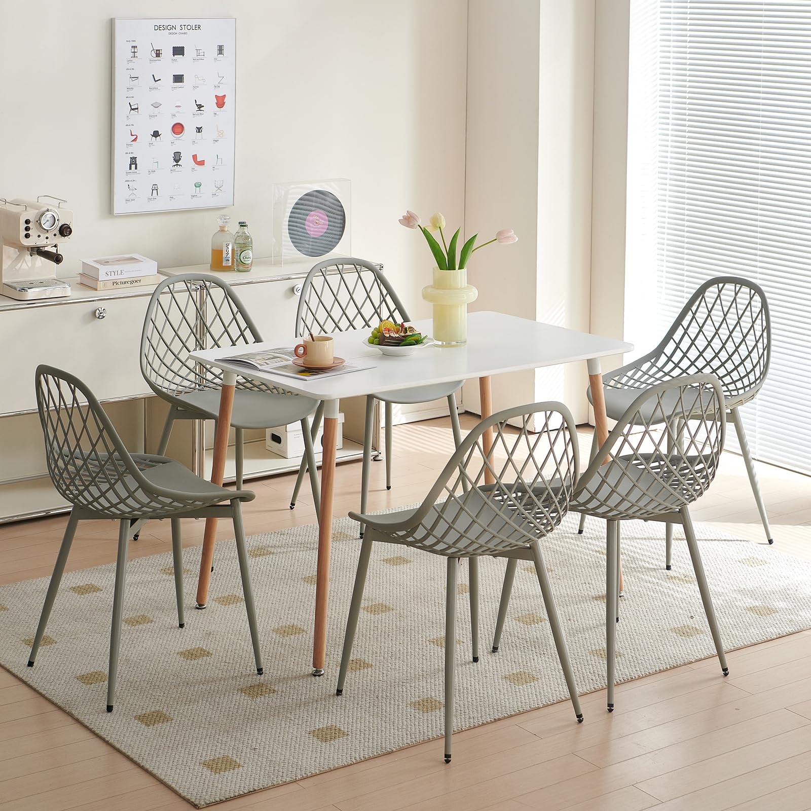 buybyroom Set di 6 sedie da pranzo in plastica, con piedi in metallo, per cucina, soggiorno, fino a 120 kg, grigio