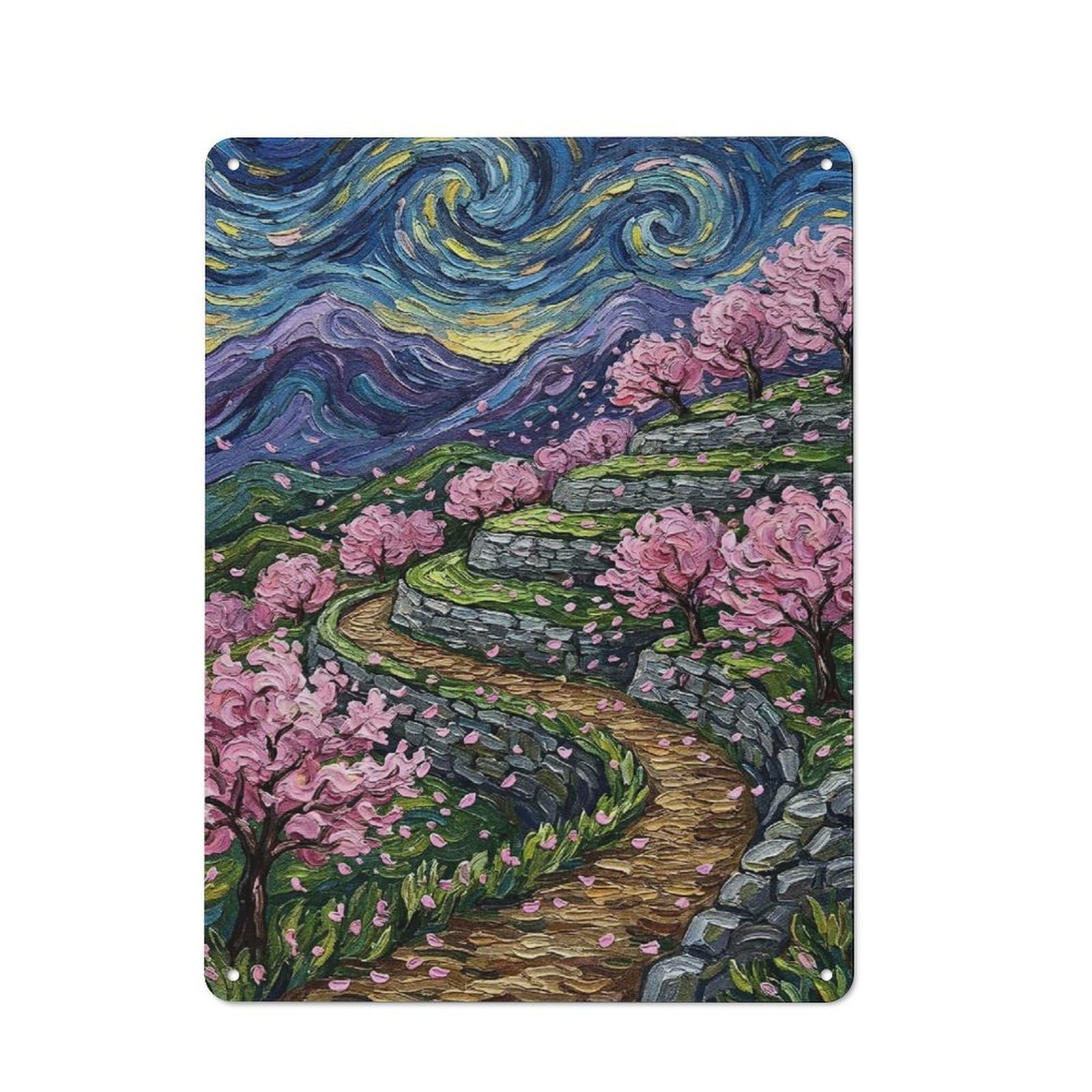 Outdoor Room Shed Metal Sign 40x30cm Featuring Starry Night Cherry Blossom Landscape, Utility Space Decor for Patio Bar, Workshop, Shed Or Kitchen