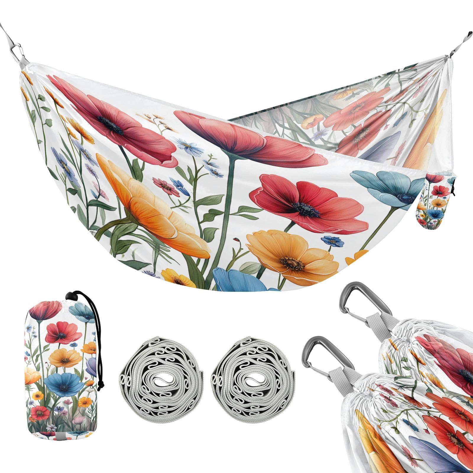 ATTX Watercolor Garden Flowers Camping Hammock - Lightweight & Portable Hammocks, Heavy Duty 330lbs Capacity for Indoor, Hiking, Backpacking, Travel, Backyard, Beach#50