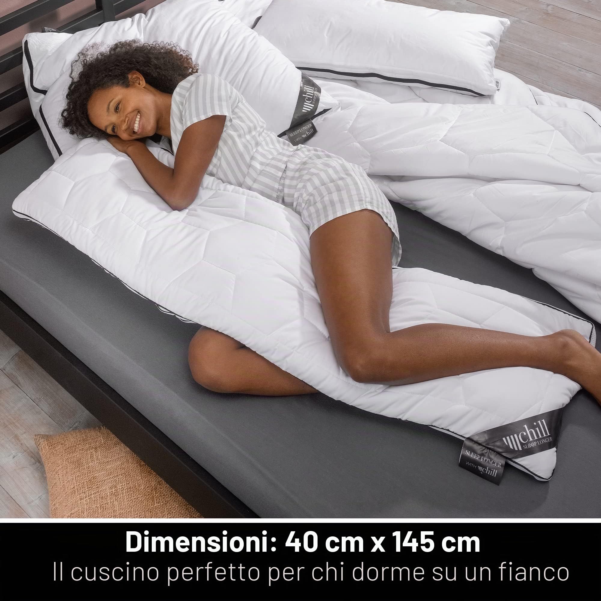 Cuscino per Dormire di Lato 40x145 cm – Cuscino Gravidanza Lavabile e Traspirante – Cuscino Lungo Ergonomico con 800g di Imbottitura – 100% Vegano