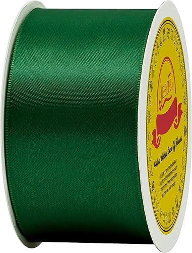 Miniatura 1164 de Cinta de satén verde esmeralda de doble cara de 1-1/2 pulgadas x 50 yardas, cinta de poliéster verde esmeralda para envolver regalos, muy adecuada