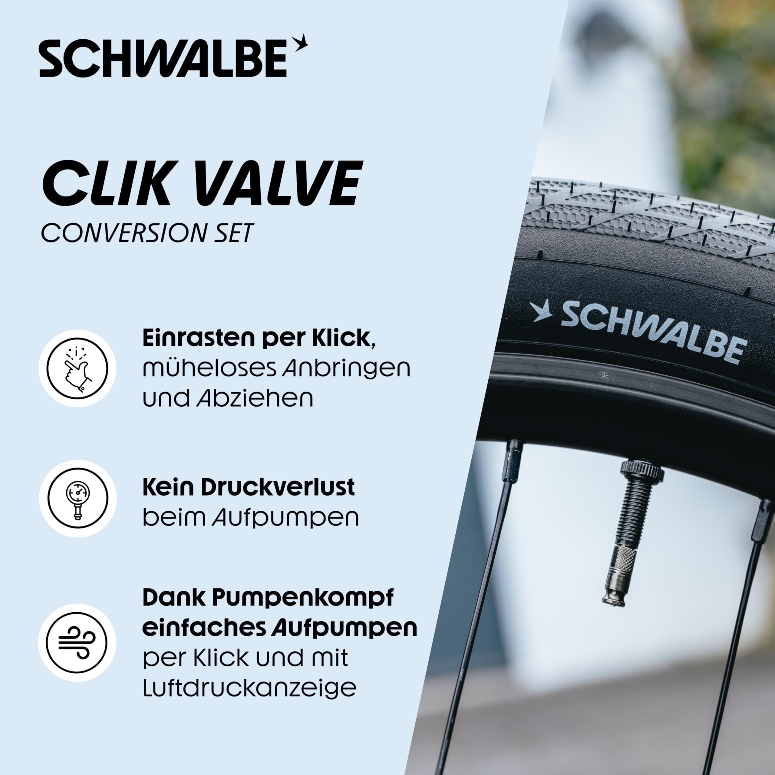 SCHWALBE Clik Valve Cores w/Pump Head, Presta, Pair