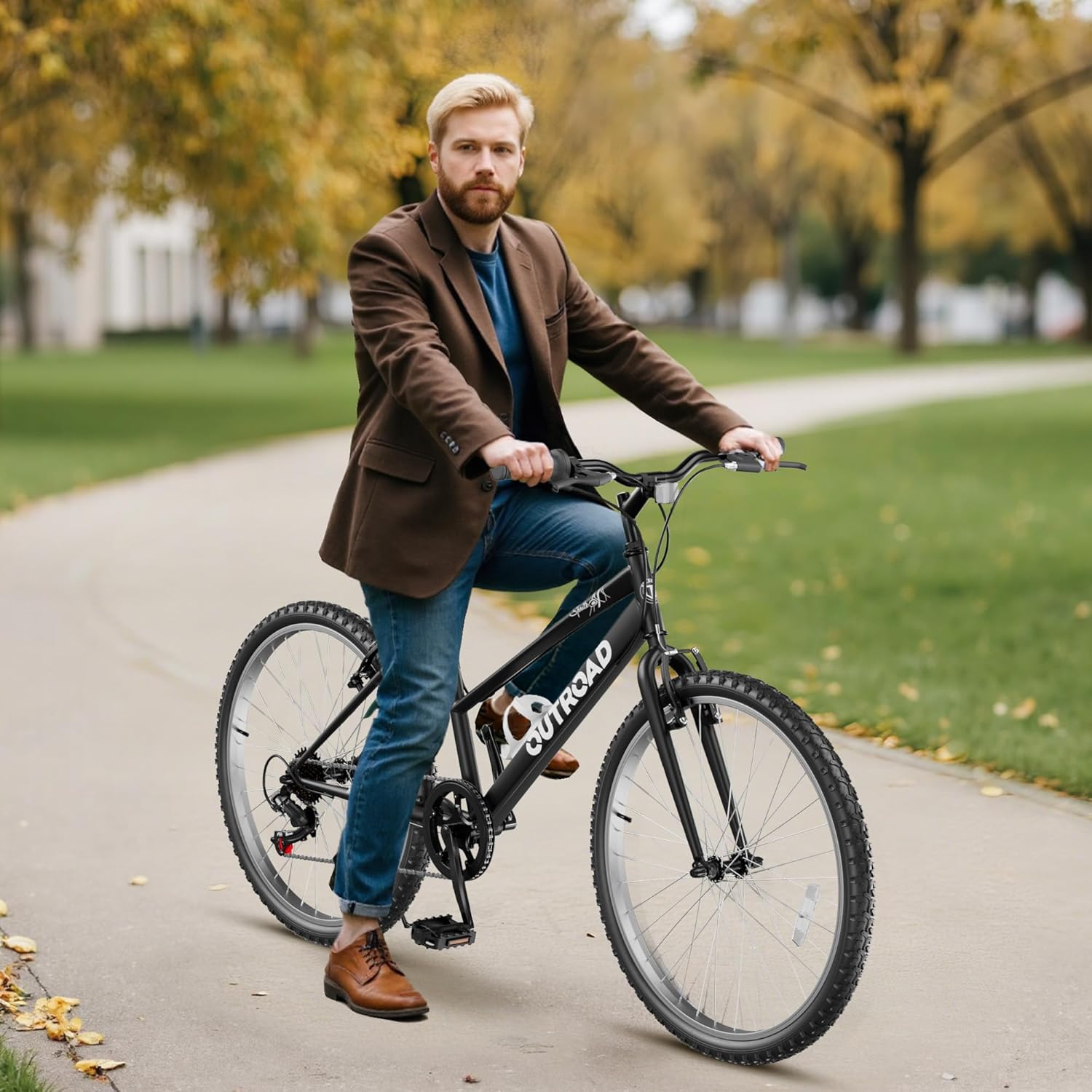 Max4out 26 inch 7-Speed Commuter Bicycle,Men's Cruiser Bike/Mountain Bike/Hybrid Bicycle,V Brake,Metal Frame, Adult Bike (Black, White, Blue, Green, Purple, Pink)