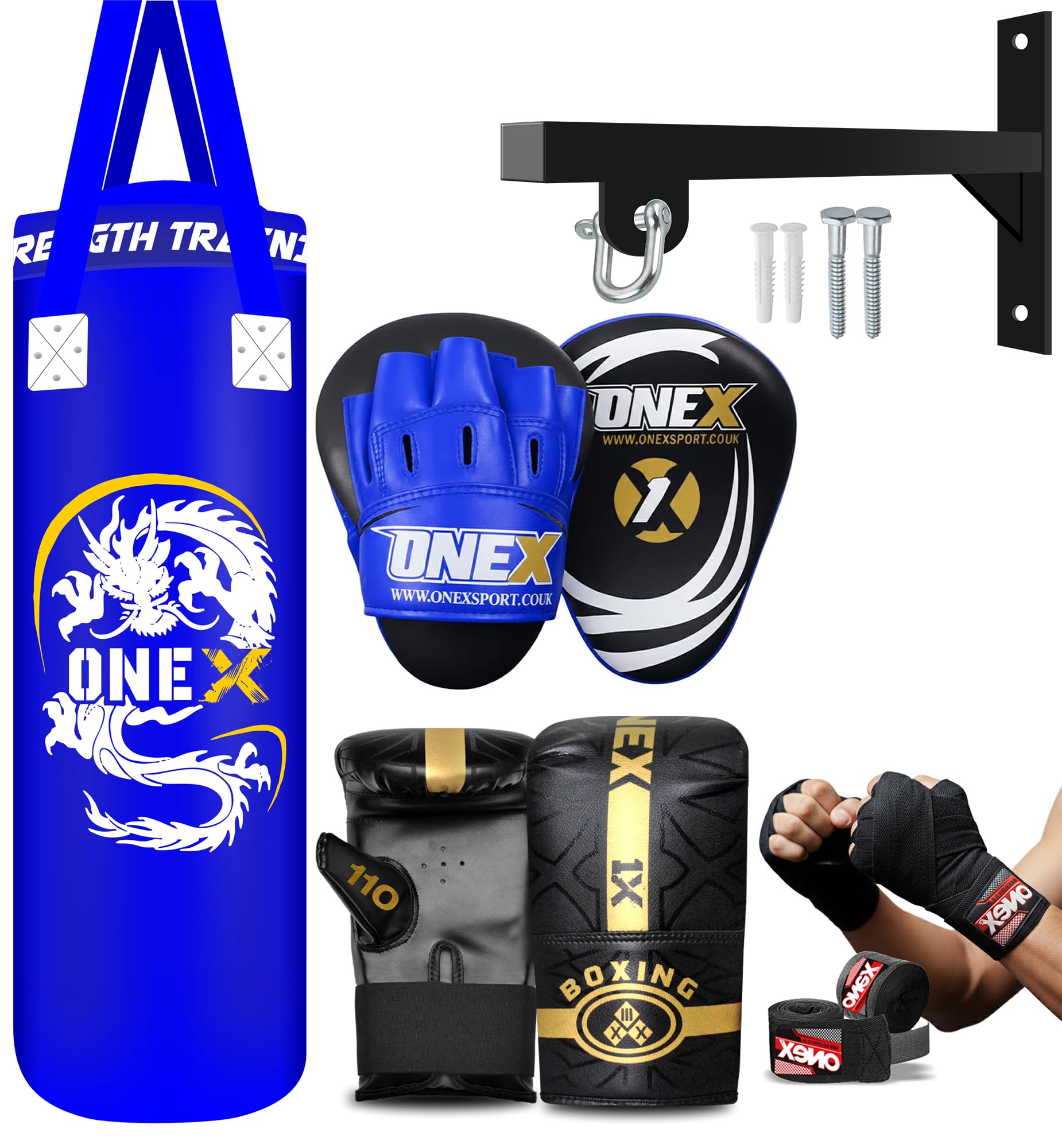 Boxing bag heavy duty 3ft – 4ft – 5ft punch bag with bag Mitts MMA Muay Thai Kickboxing punching bag best boxing equipment for Indoor or Outdoor boxing Training set (Blue, 3ft) — image 1