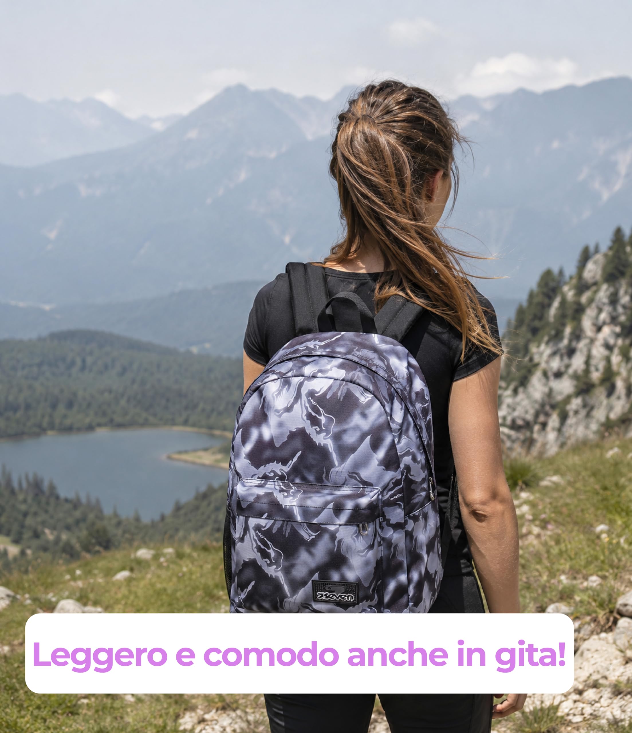 Seven Zaino Scuola Elementare Bambino, Scuola Media Ragazzo, Ischoolpack, Powerbank incluso, Scomparto PC, grigio scuro