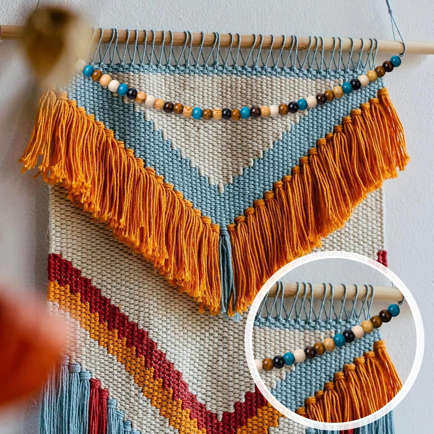 30pcs Wooden Beads for Crafts, Natural Wood Braids Hair Bead, Vintage Wooden Spacer Beads for Macrame Necklace Bracelet DIY Craft Handmade Decor- 6 Colors - Image 5