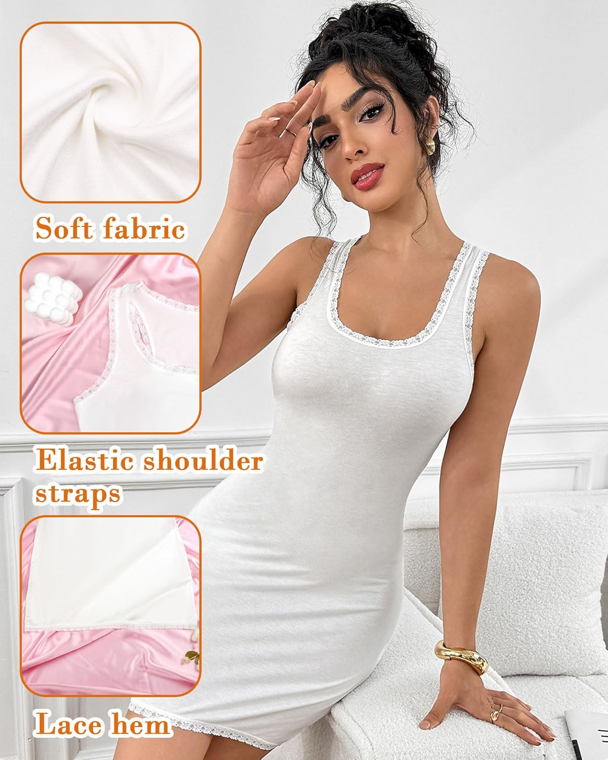 Women's Full Slip for Under Dresses Cami Mini Dress Wide Straps Nightgown - Image 4