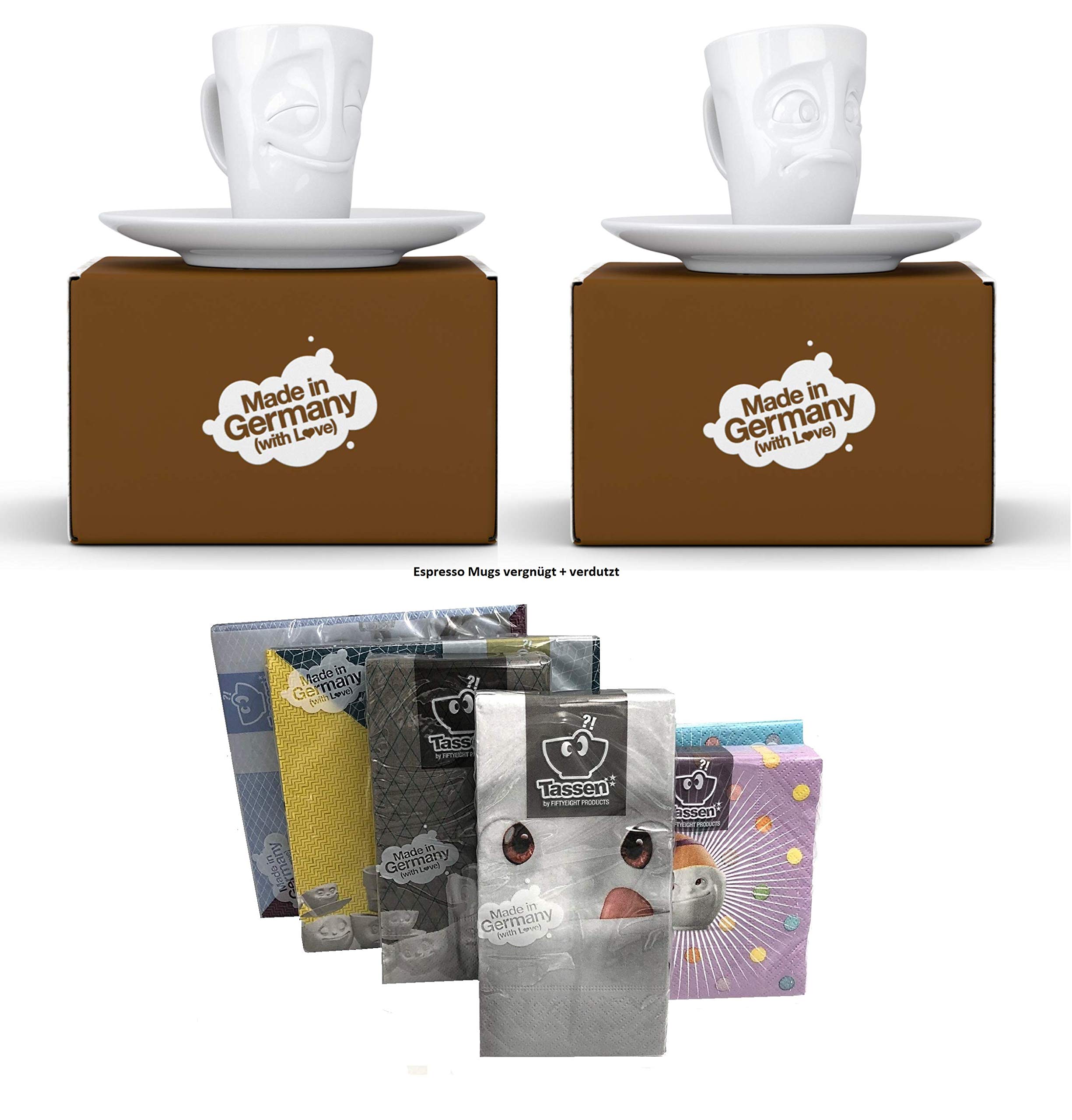 Fiftyeight Espressotassen ESPRESSO MUG 2er Set + SERVIETTEN, 80 ml, VERGNÜGT+VERDUTZT E Mugs 2