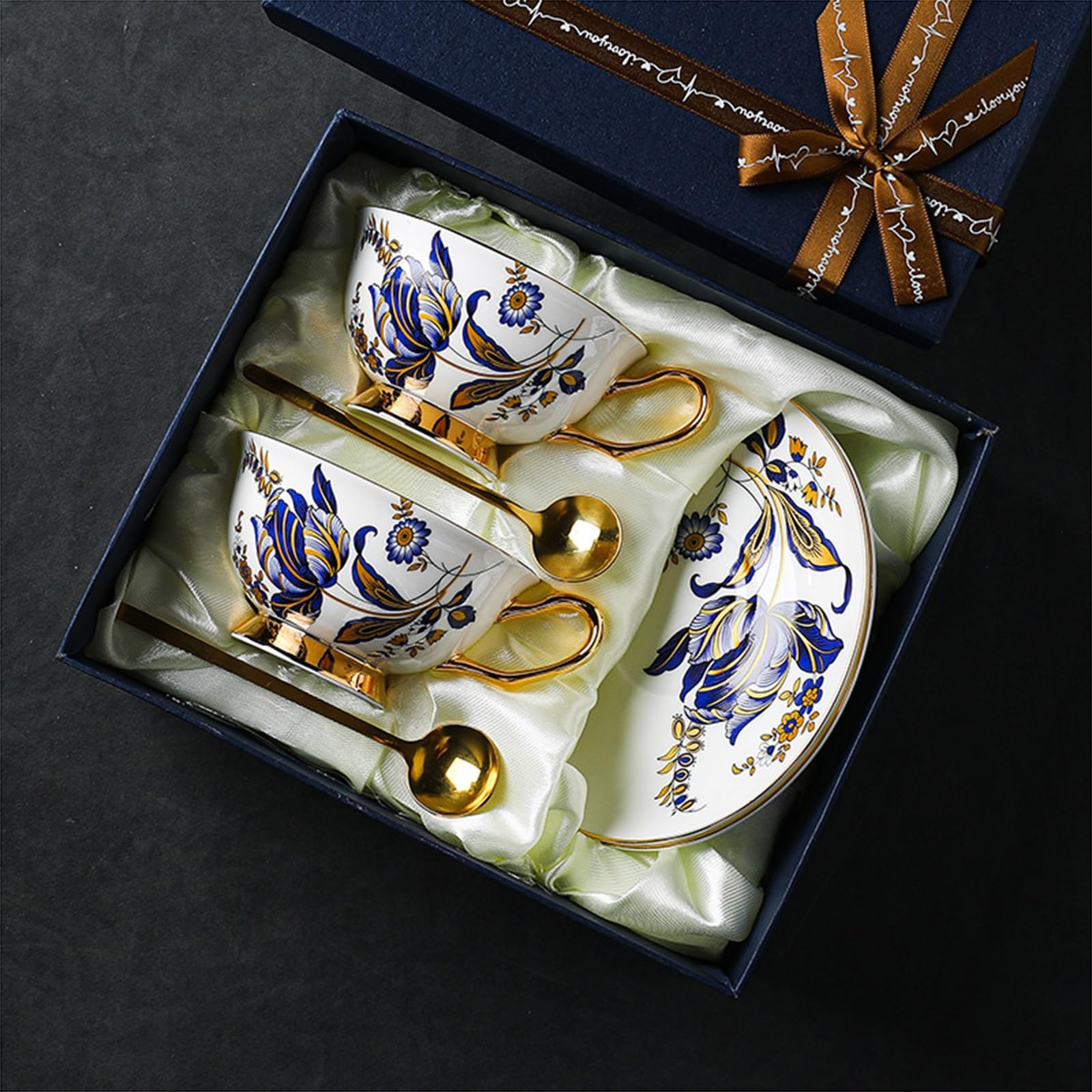 Zestaw spodków do filiżanek w stylu euro, filiżanka do kawy z porcelany kostnej z łyżeczką i spodkiem, na śniadanie popołudniowa herbata (2 szt.)