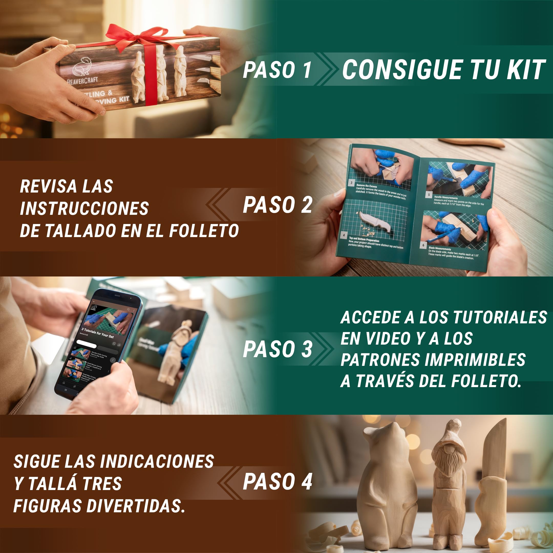 BeaverCraft Kit Cuchillos Tallado Madera S15 – Kit Whittling para Principiantes y Niños, Con Cuchillo Detalle Sloyd, Correa de Cuero, Compuesto de Pulido y Tutoriales