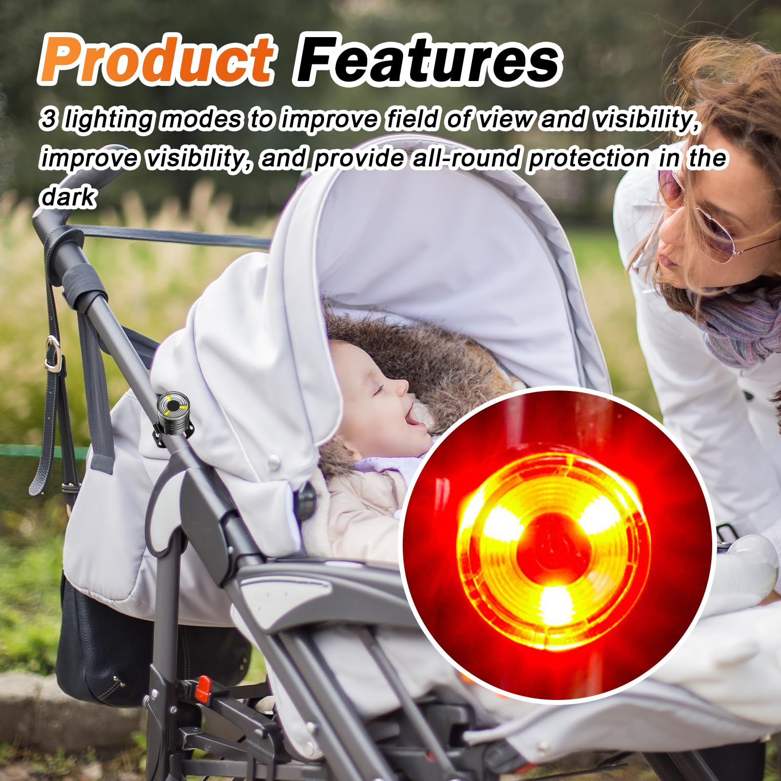 Set Di 8 Luci LED Impermeabili Per Passeggino – Bianche E Rosse, 3 Modalità (Fissa/Lampeggiante), Con Batterie CR2032, Per Passeggiate Notturne E Jogging - 2
