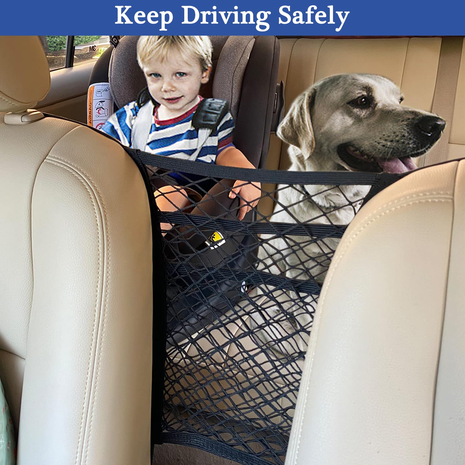 Divisorio Auto per Cani Universale,Tasca Rete Elastica Portaoggetti Auto a 3 Strati,Rete Macchina Organizzatore per Custodia Sedile per Riporre il Conducente Accessori Auto