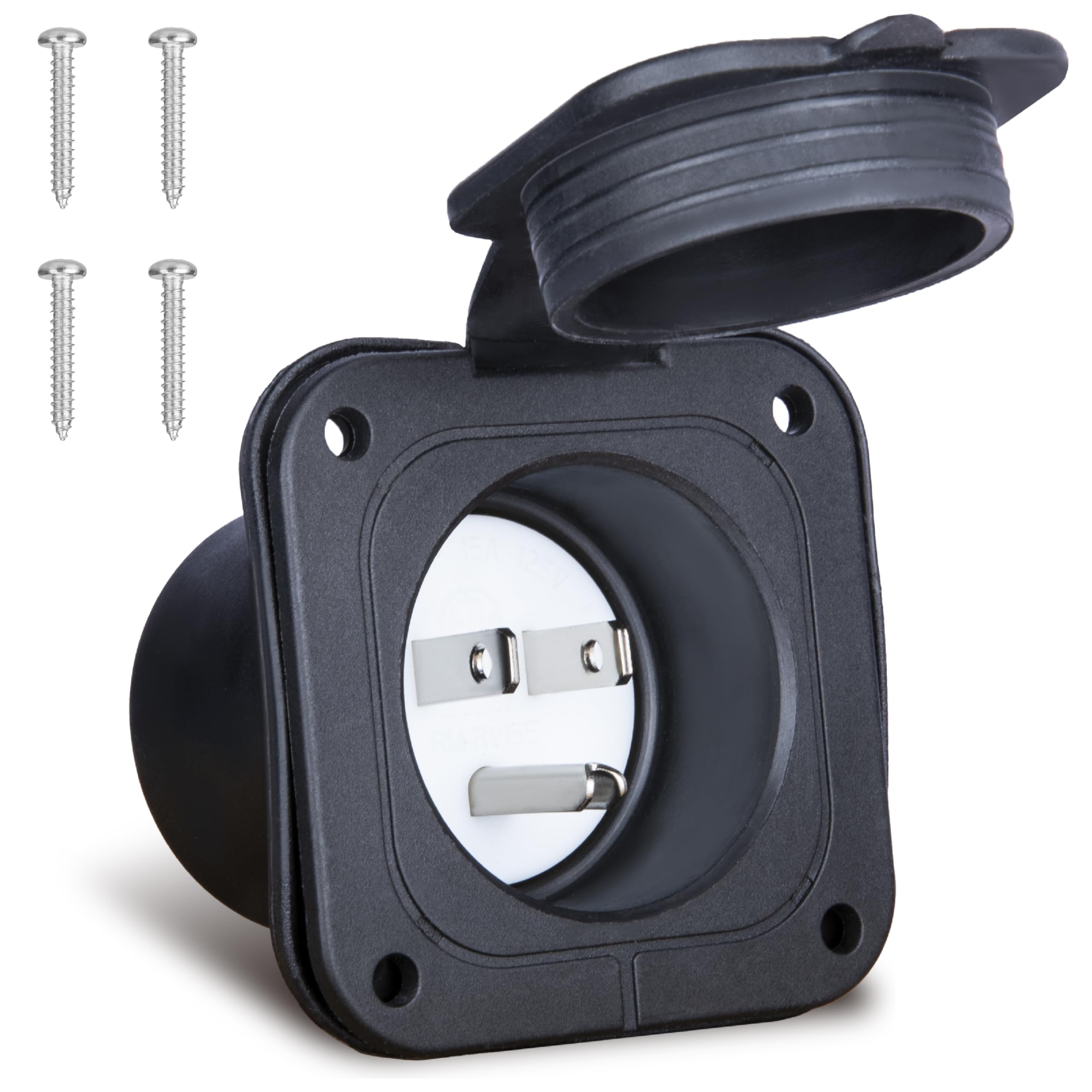 Photo 1 of *Damaged* 15 Amp Flanged Inlet, 15A 125V RV Shore Power Inlet, NEMA 5-15 Ac Port Plug with Waterproof Cove, 2 Pole 3-Wire Generator Male Receptacle for Marine Boat Rv Shed Electrical Extension, ETL Listed