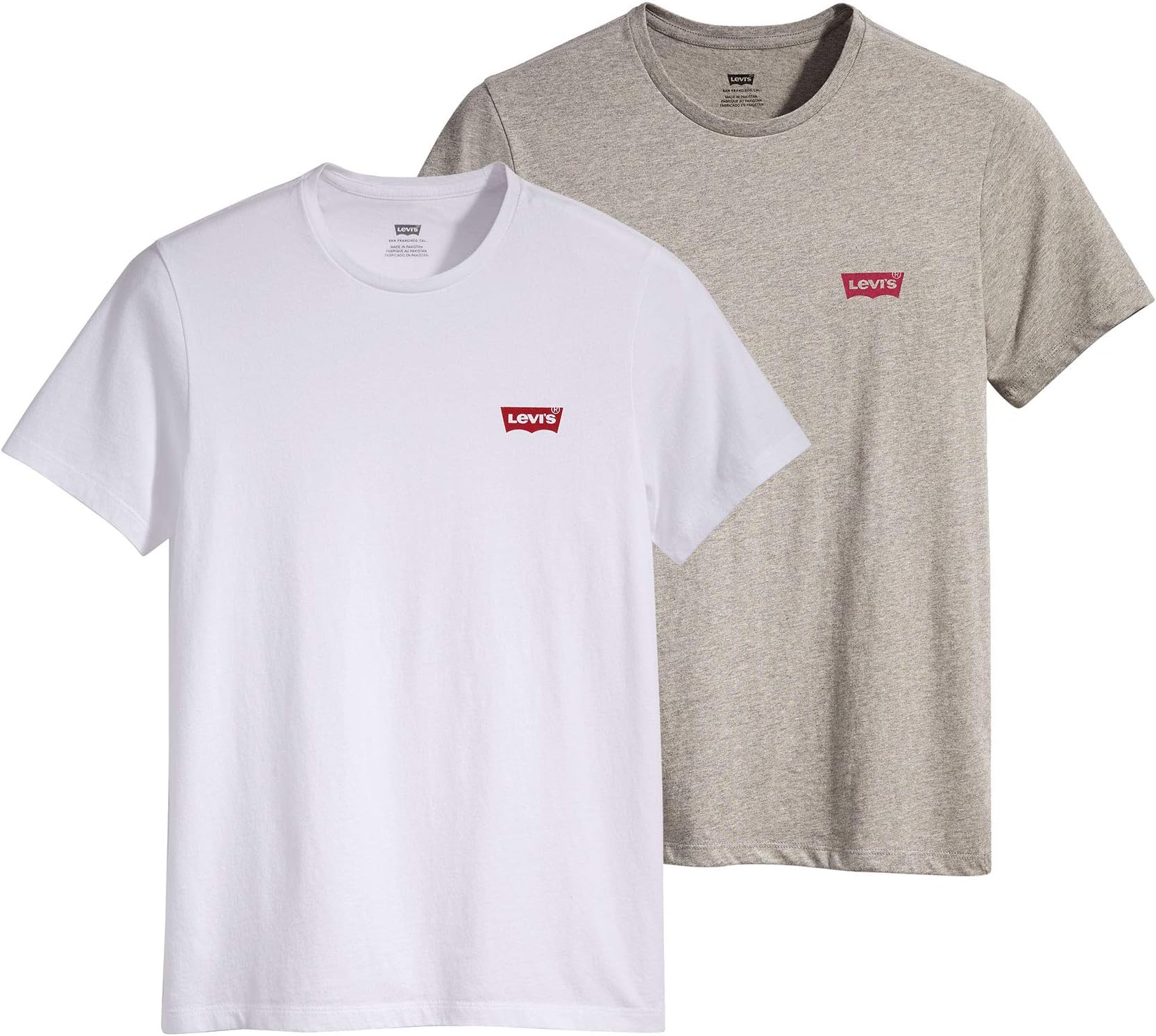 Men's 2-Pack Crewneck Graphic Tee T-Shirt, White / Mid Tone Grey Heather, XL