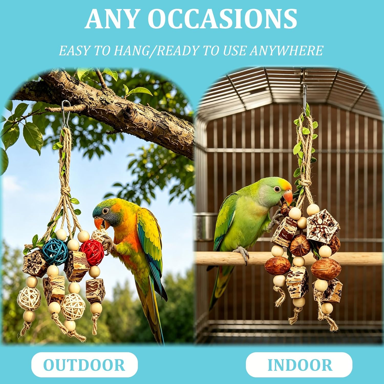 2Pcs Hanging Bird Foraging Chew Toy for Parrots & Small Birds | Natural Dried Fruit,4-Row Design,Safe & Beak-Friendly,Cage Accessory for Budgies Cockatiels Lovebirds,Bird Enrichment Toy