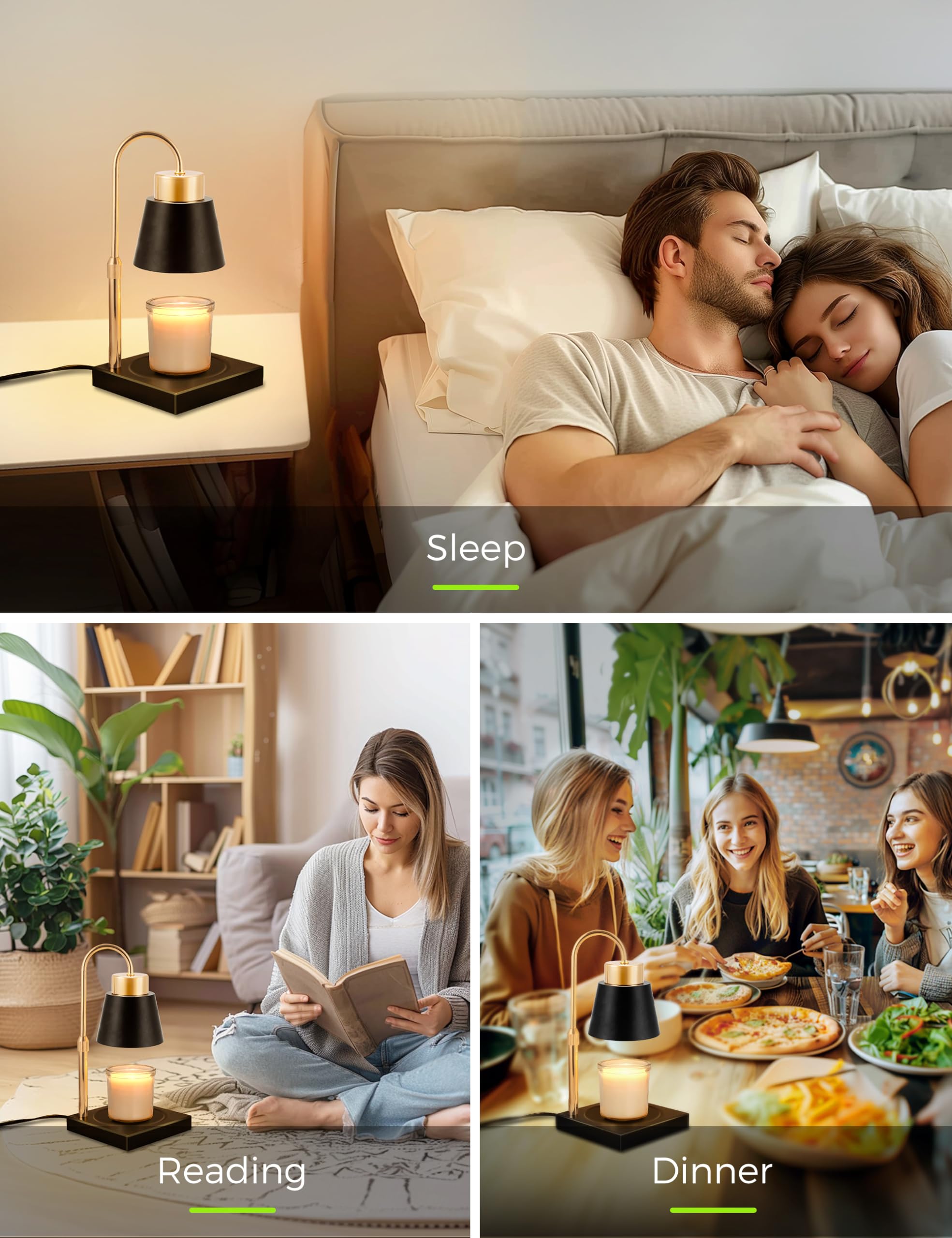 LOHAS-LED L podgrzewacz świec, lampa zapachowa, podgrzewacz wosku z timerem, ściemniana i regulowana wysokość, elektryczny podgrzewacz świec, lampa do sypialni, dekoracja, joga, z 2 żarówkami