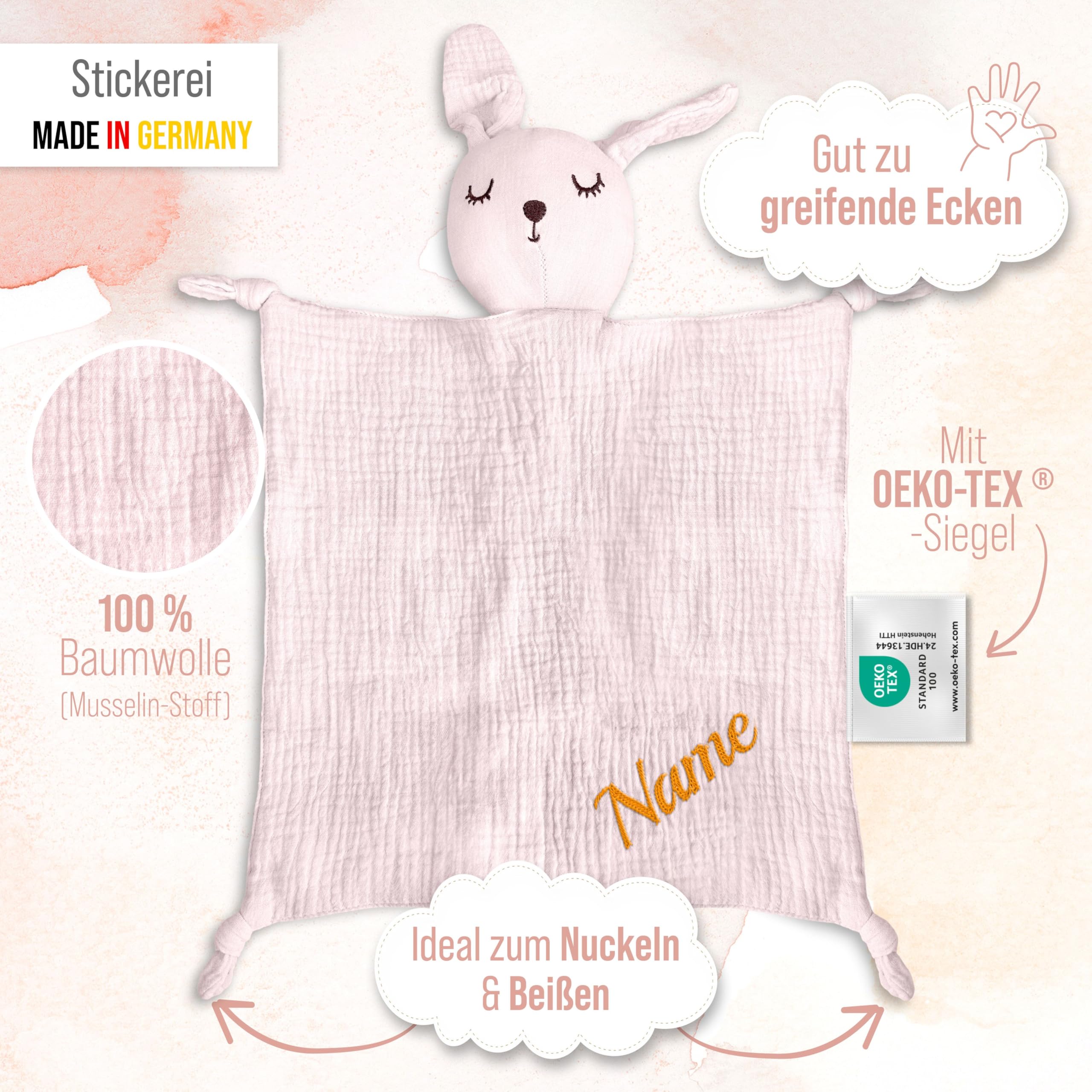 Newborn Baby Set mit Namen bestickt, Oeko-TEX® Standard 100 - Personalisiertes Geschenk Set 3-teilig für Neugeborene aus weichem Musselin (Rosa, Personalisiert)