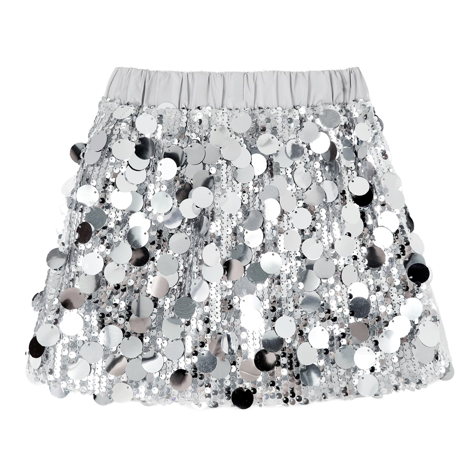 Girls Sequin Skirt Sparkly Kids Mini Skirts with Lining Elastic Waist Glitter Skorts for Dance Birthday Princess Party Festival