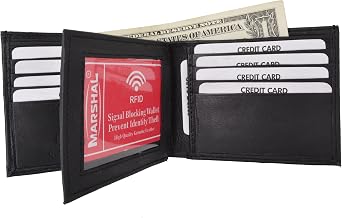 RFID Blocking Premium Soft Leather Mens Multi-Card Compact Center Flip Bifold Wallet