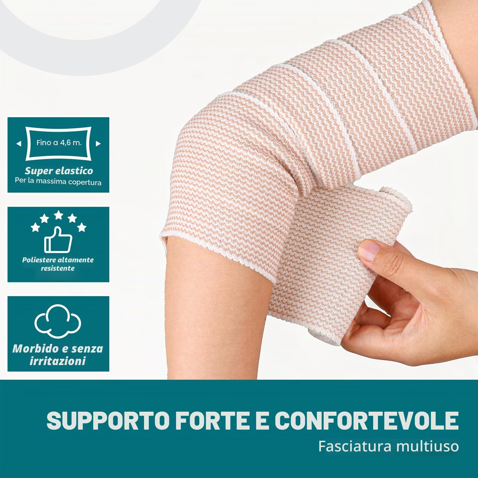 AZEN Confezione 6 bende elastiche alta qualità, 10 cm, bendaggio compressivo per gambe, fasce linfedema caviglie ginocchia pancia corpo