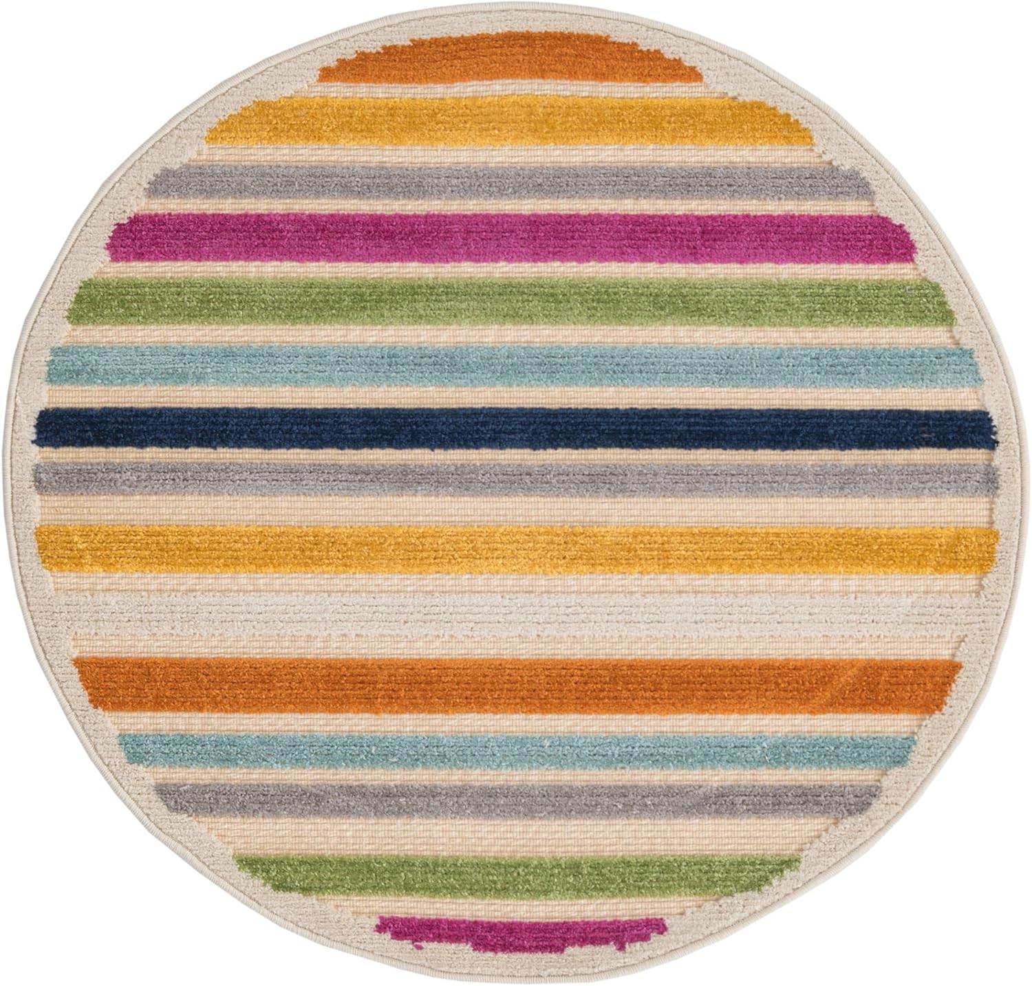 Rugs.com Aruba Outdoor Collection Rug – 3 Ft Round Beige Low-Pile Rug Perfect for Any Outdoor Space, Kitchens, Dining Rooms