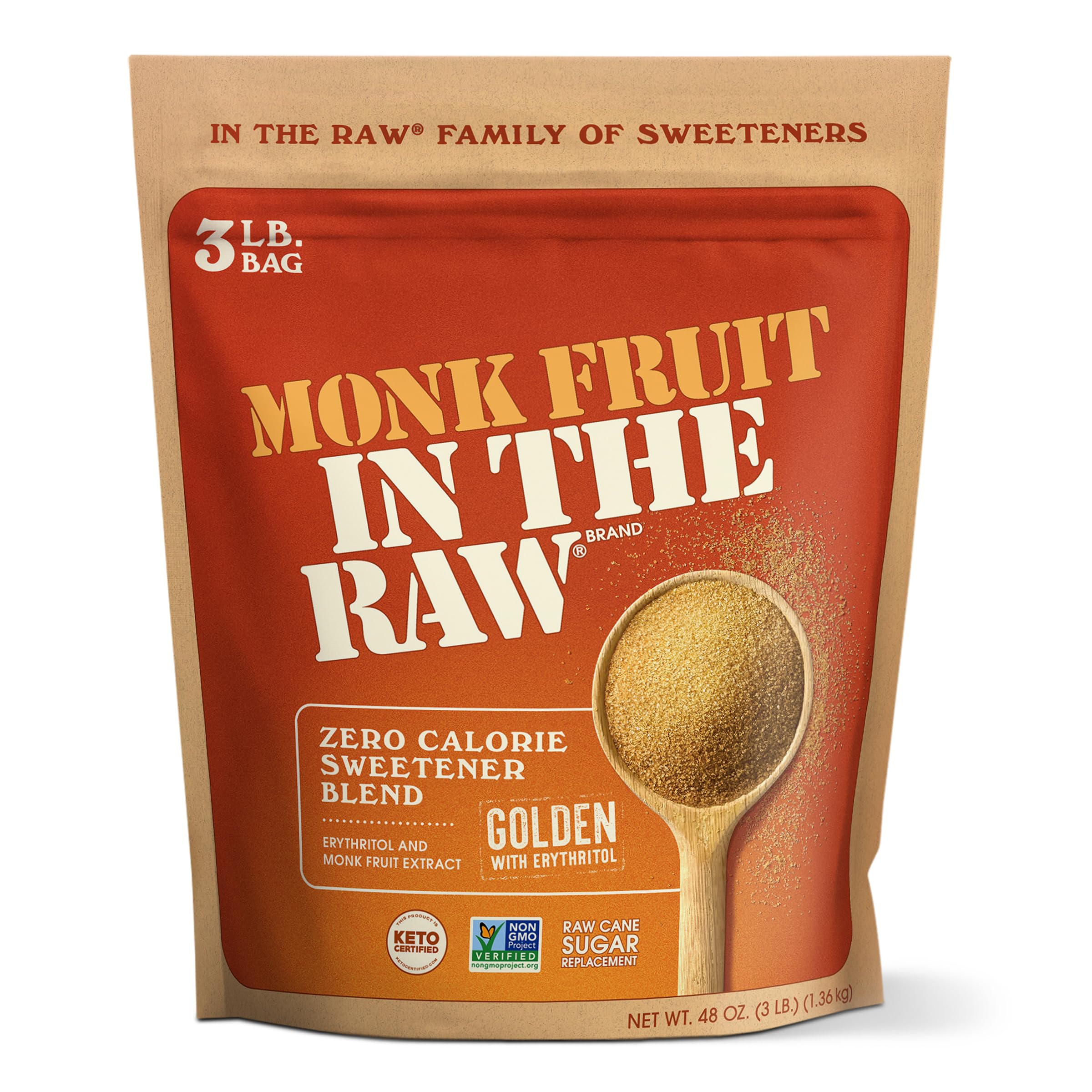MONK FRUIT IN THE RAW, Golden 48 oz Baker's Bag, Pack of 1, Natural Monk Fruit Sweetener w/Erythritol, Sugar-Free