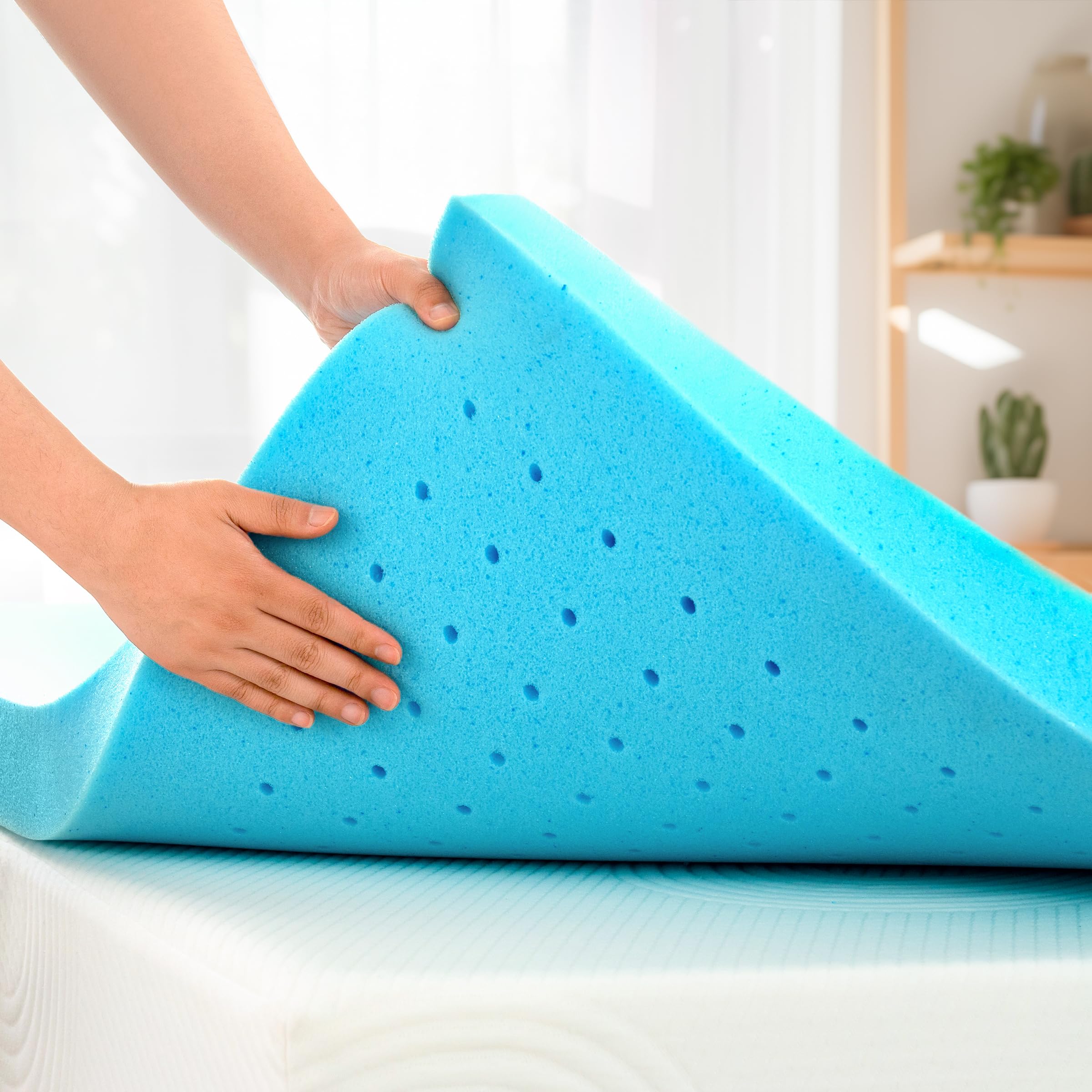 CHUN YI® 5cm Single Gel-Infused Memory Foam Mattress Topper，Breathable Cooling and Flexible Support, Pressure Relief Comfort 2 Inch Mattress Pad (3ft Single (90x190cm)), Blue