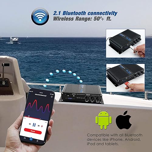 Miniatura 2 de Pyle Home Marine Amplificador de coche 2 canales puente compacto 200 vatios RMS 4 OHM rango completo monobloque estéreo e impermeable Receptor