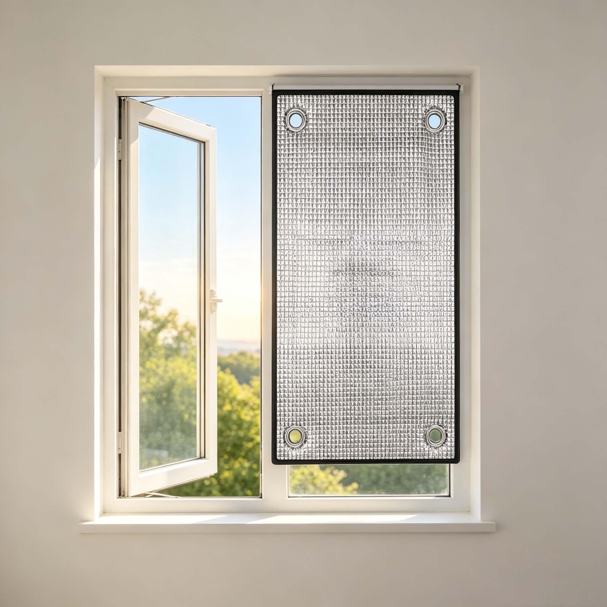 HUHJYUGE Aluminum Foil Sun Shade For Windows, Reflective Insulation Film, Heat Blocking Window Cover, Thermal Insulation Curtain, UV Protection Film, Blackout Privacy Shade, Easy Install (120x140cm)