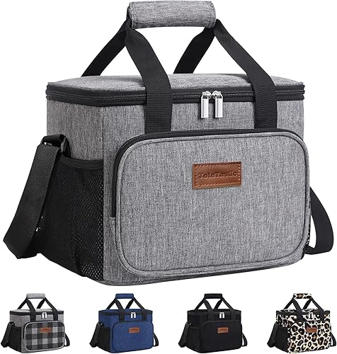 Lonchera reutilizable aislada para mujereshombres, bolsa de almuerzo a prueba de fugas con correa ajustable para el hombro, bolsillo frontal con