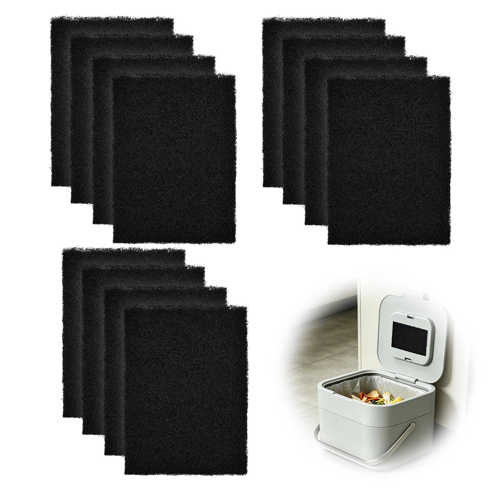 12 Pack Odour Filter Compatible with Joseph Joseph Food Caddy/Totem & Stack 4 Waste Bins, Extra Thick Activated Carbon Filters for Kitchen Compost Bin, Replacement Charcoal Filter Pads