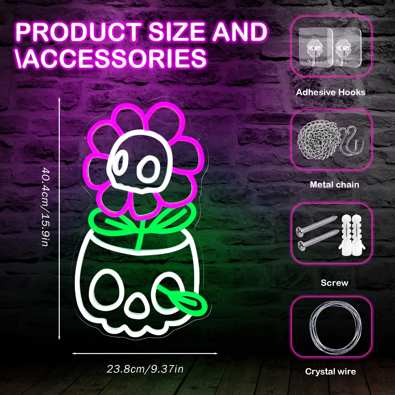 Letrero de neón de calavera para decoración de pared, letrero LED de Halloween, regulable, lindo letrero de neón para dormitorio de niños y niñas, sala de juegos, sala de estar, cueva de hombre