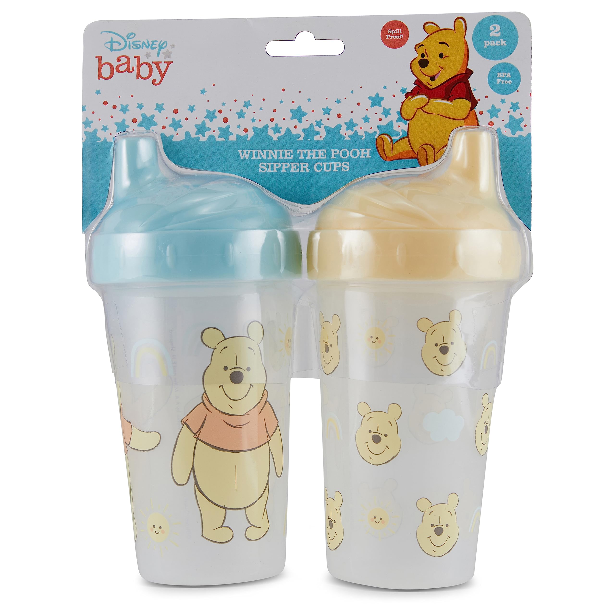 Schnabelbecher für Kleinkinder für Jungen und Mädchen, 284 ml, Winnie Puuh Schnabeltasse mit Strohhalm und Deckel, langlebig, blau, auslaufsicher, Reise-Wasserflasche für Kleinkinder