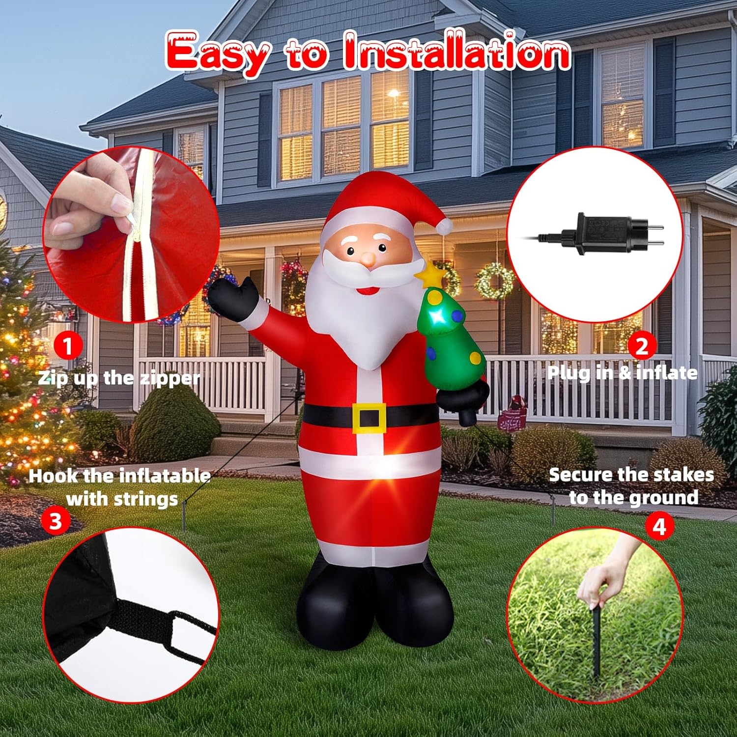 8FT Christmas Inflatable Santa, LED-lit Outdoor Blow up Santa Claus Decoration, Classic Standing Santa Inflatables Christmas Decoration for Towering Yard Lawn Patio Displays - Image 7