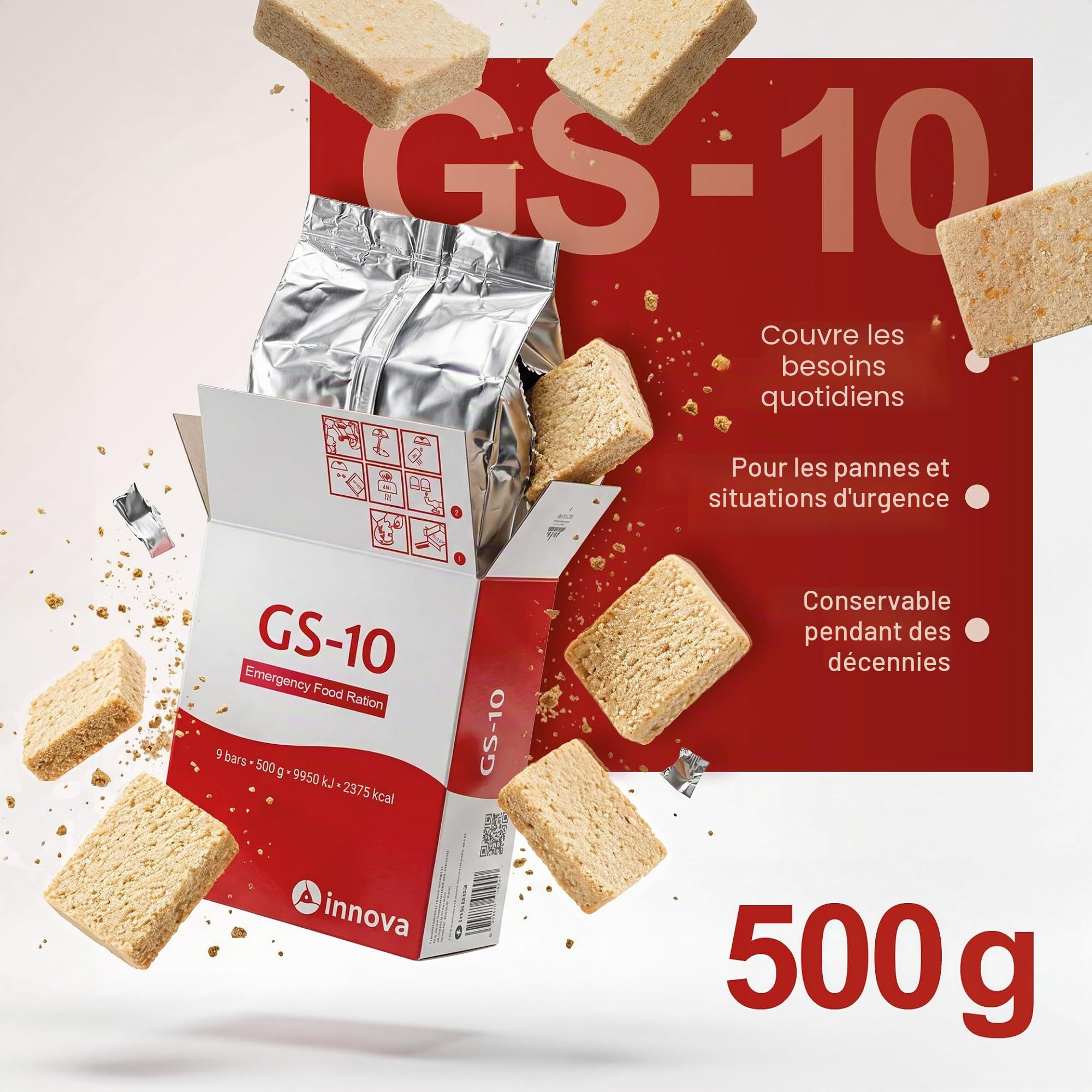Produit spécial GS-10 Emergency Food 24 x 500 grammes de nourriture longue durée - durée de conservation extrêmement longue | ration de combat