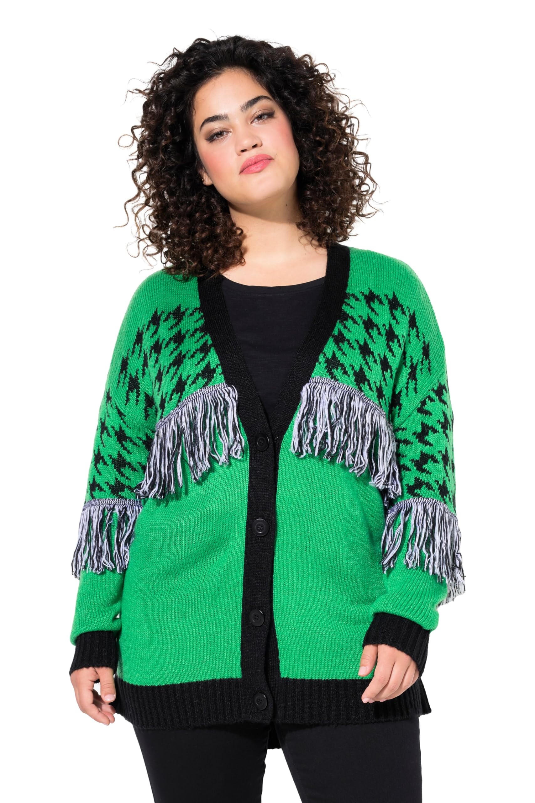 Angel of Style Damen große Größen Übergrößen Plus Size Strickjacke, Oversized, Hahnentritt, Fransen, Langarm 836507