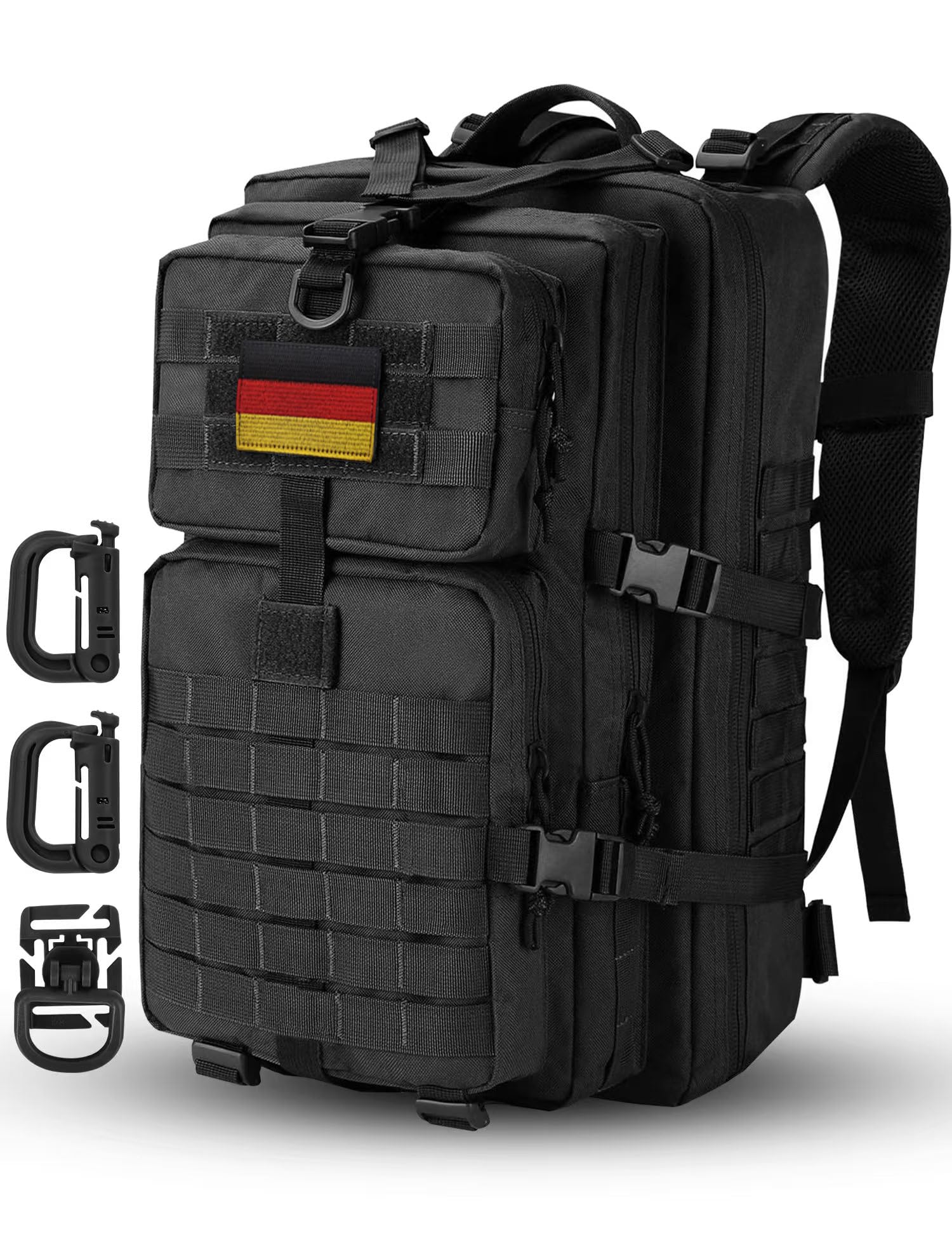 Hannibal Tactical Militär Taktischer Rucksack Cooper Rucksack Armee Assault Pack 3 Tage Bug Out Go Bag Trekking Wanderrucksack (40L,Schwarz-DE)