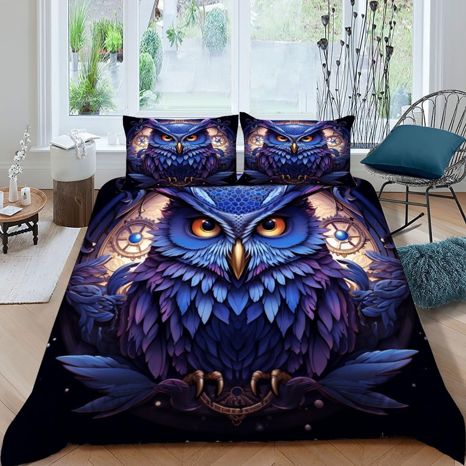 Parure de lit king 220x240cm microfibre de qualité motif chouette