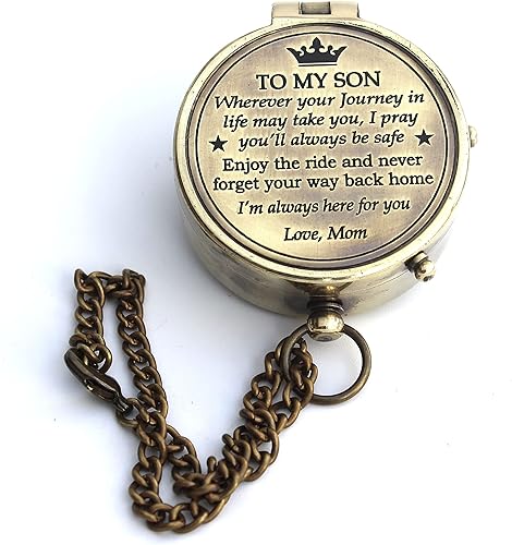 Miniatura 4 de Brújula de mamá a hijo – Brújula grabada para hijo de parte de mamá – Cumpleaños, graduación, confirmación, despedida o regalo de marinero –