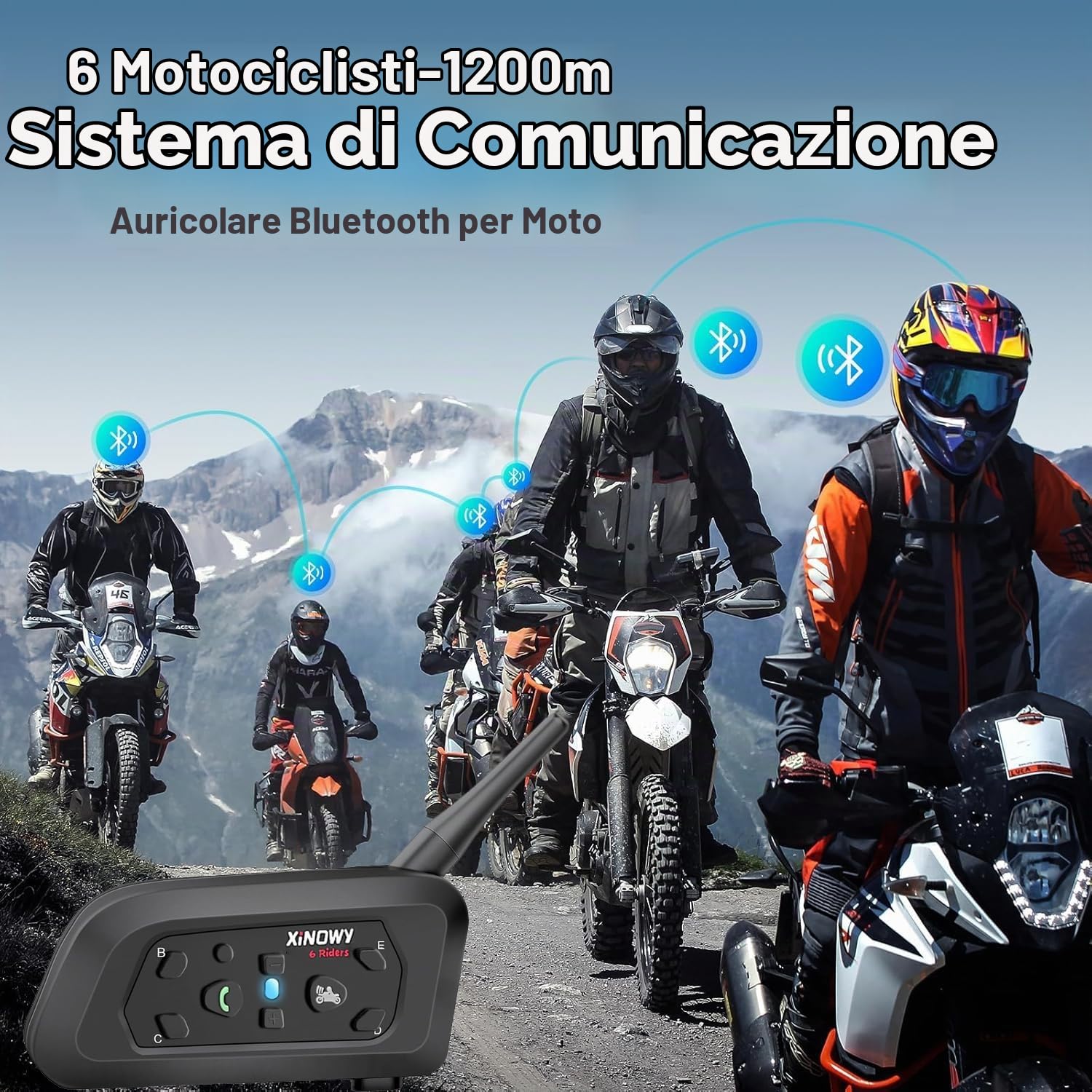V6 PRO Interfono Moto, Kit Interfono per 2 Casco Auricolari con Cancellazione del Rumore, Distanza 1Km, Sistema di Comunicazione Moto Universale IP67 Impermeabile (Nero-Due)